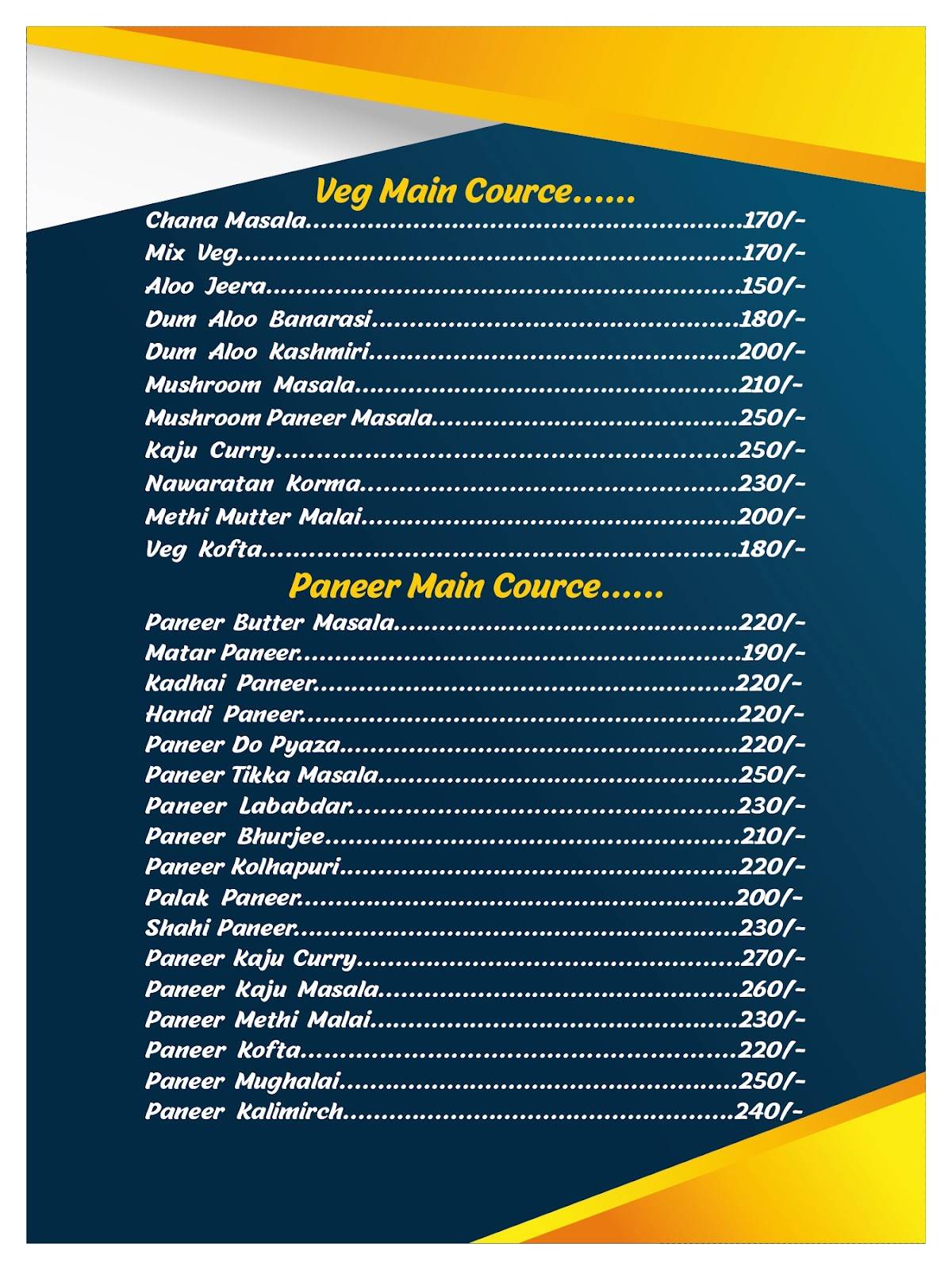 Kingslayer Family Resturant & Party Spot menu