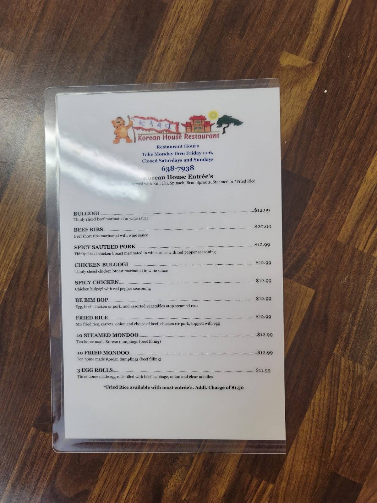 Menu at Korean House Restaurant, Cheyenne