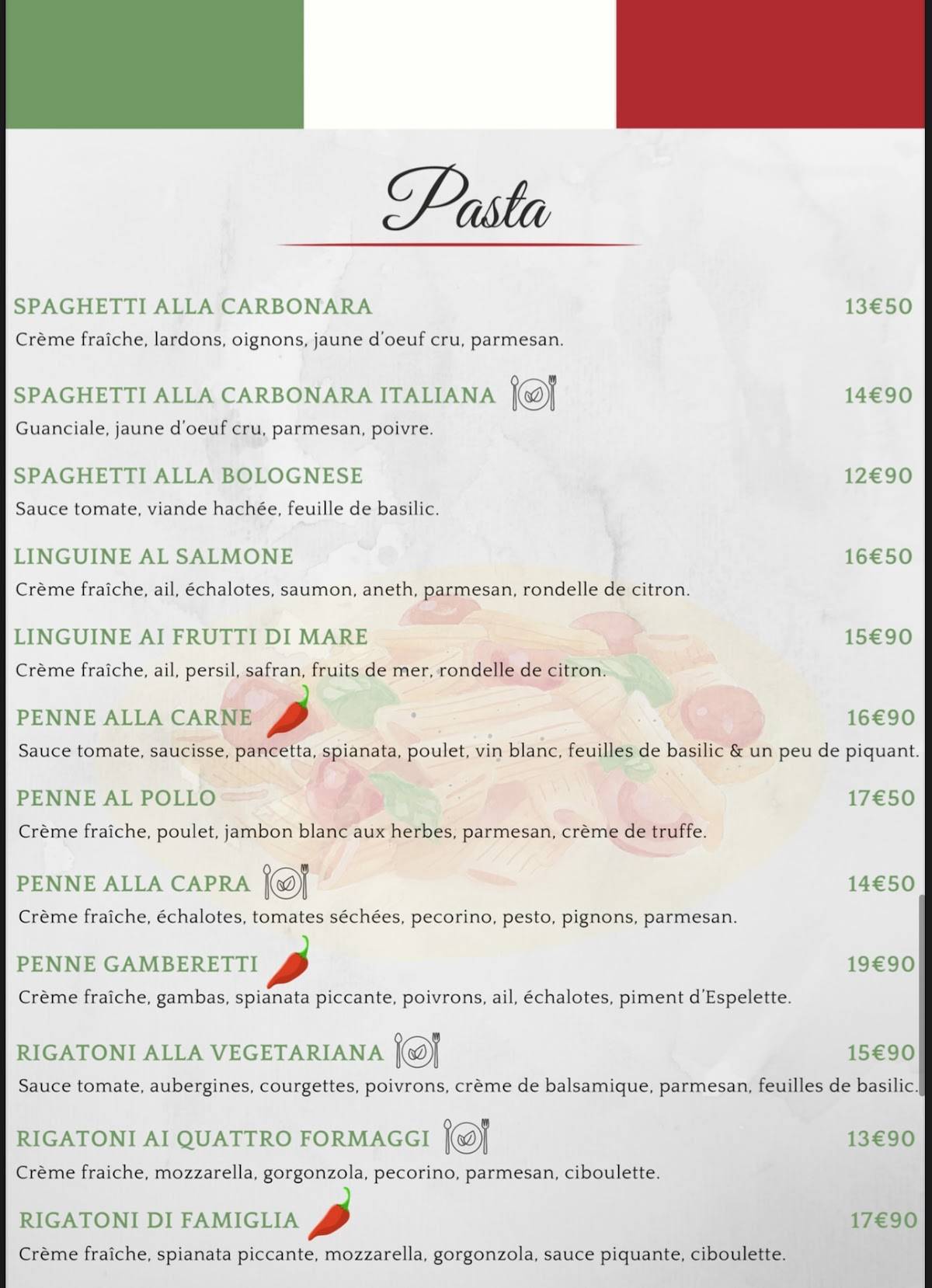 Menu de L'Amici