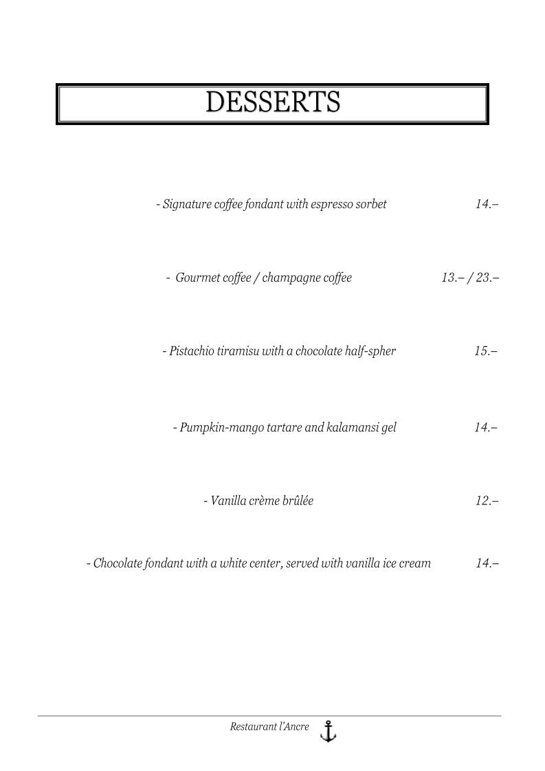 Menu di Restaurant L'Ancre 