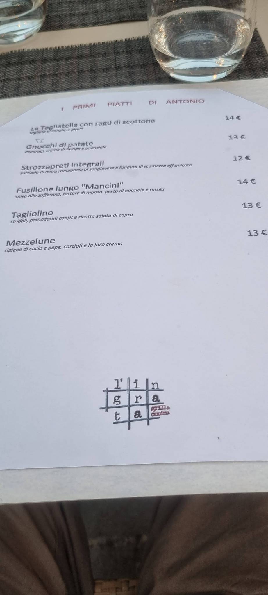 Menu di L'Ingrata 