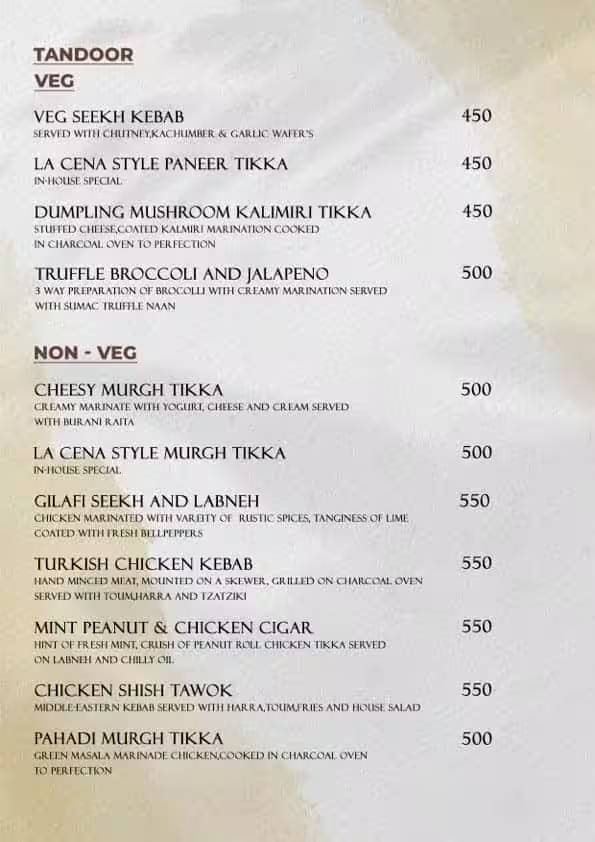 La Cena Night club in thane menu