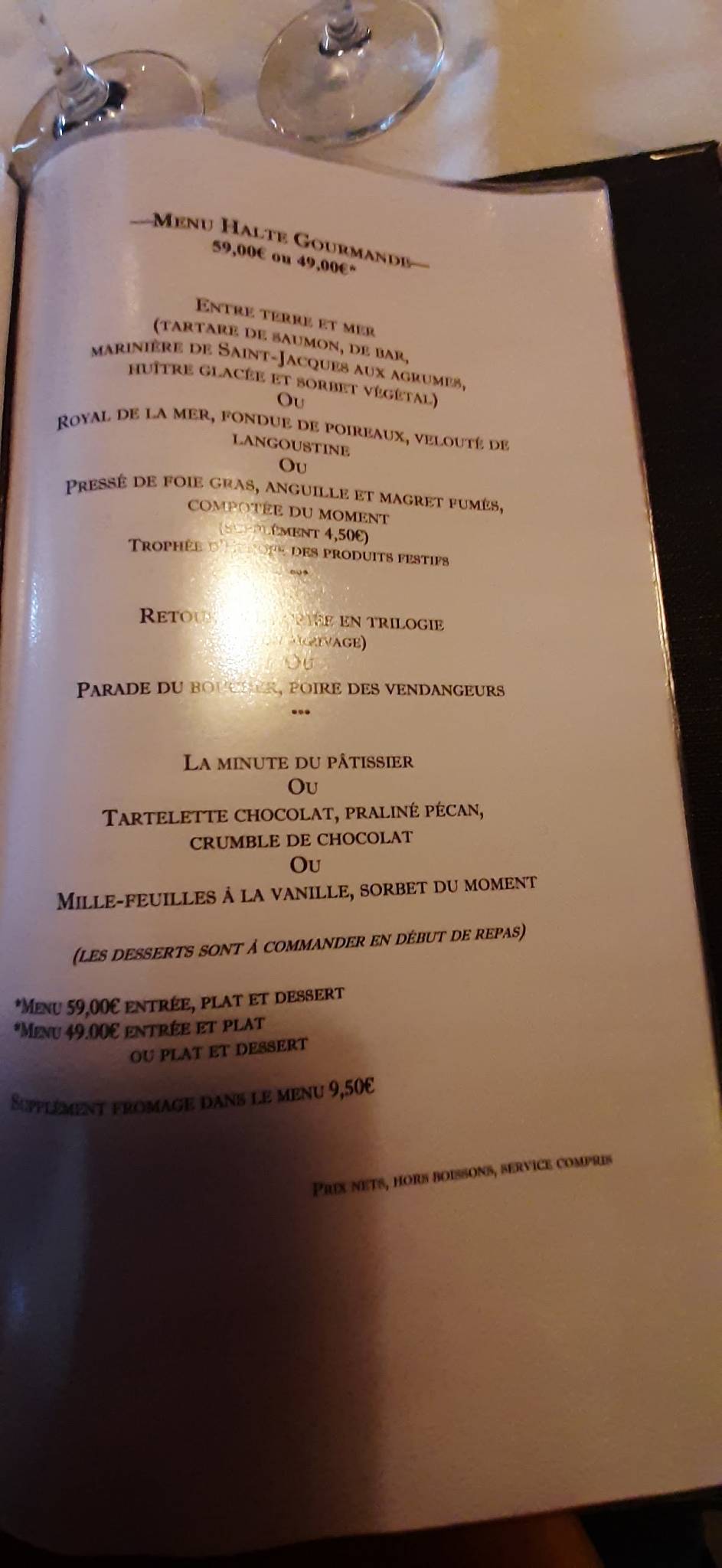 Menu de La Fermette