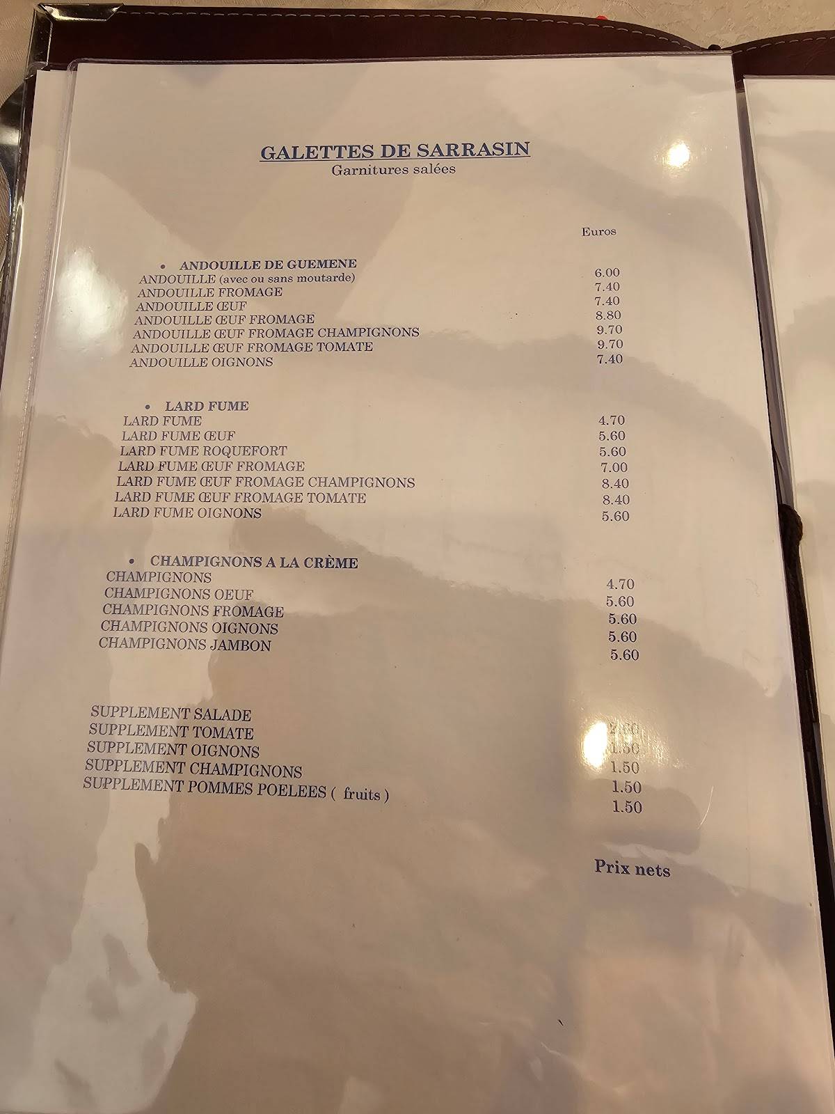 Menu de Crêperie La Gavotte Rohan