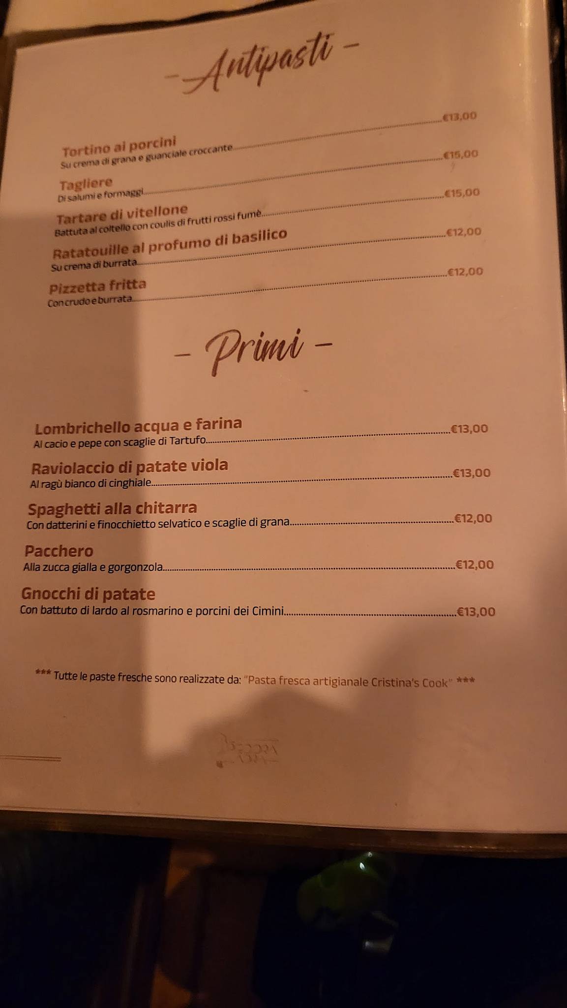 Menu au La Pecora Ladra restaurant, Vasanello, Via Corte