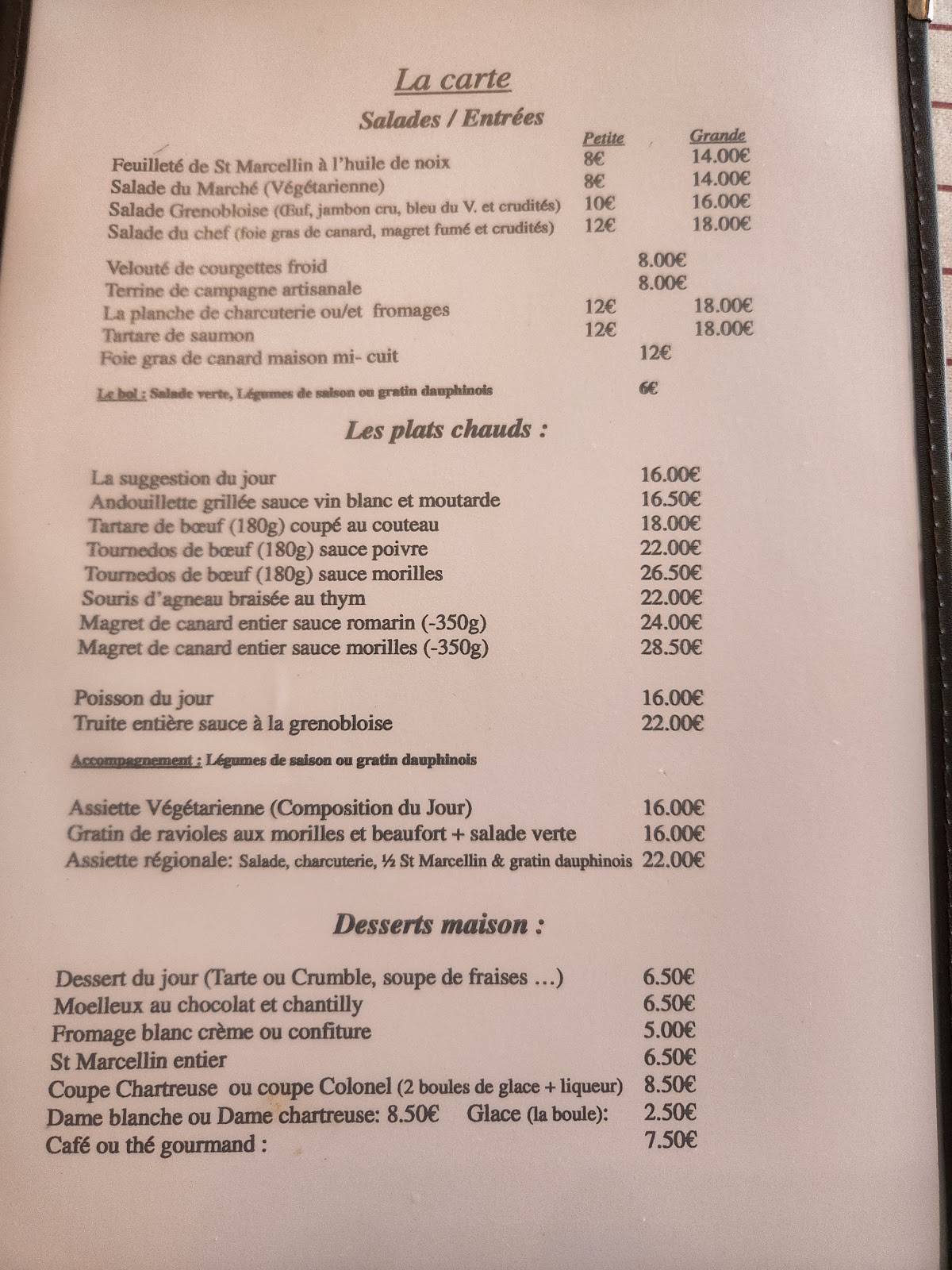 Menu au Restaurant La Belle idée, Grenoble