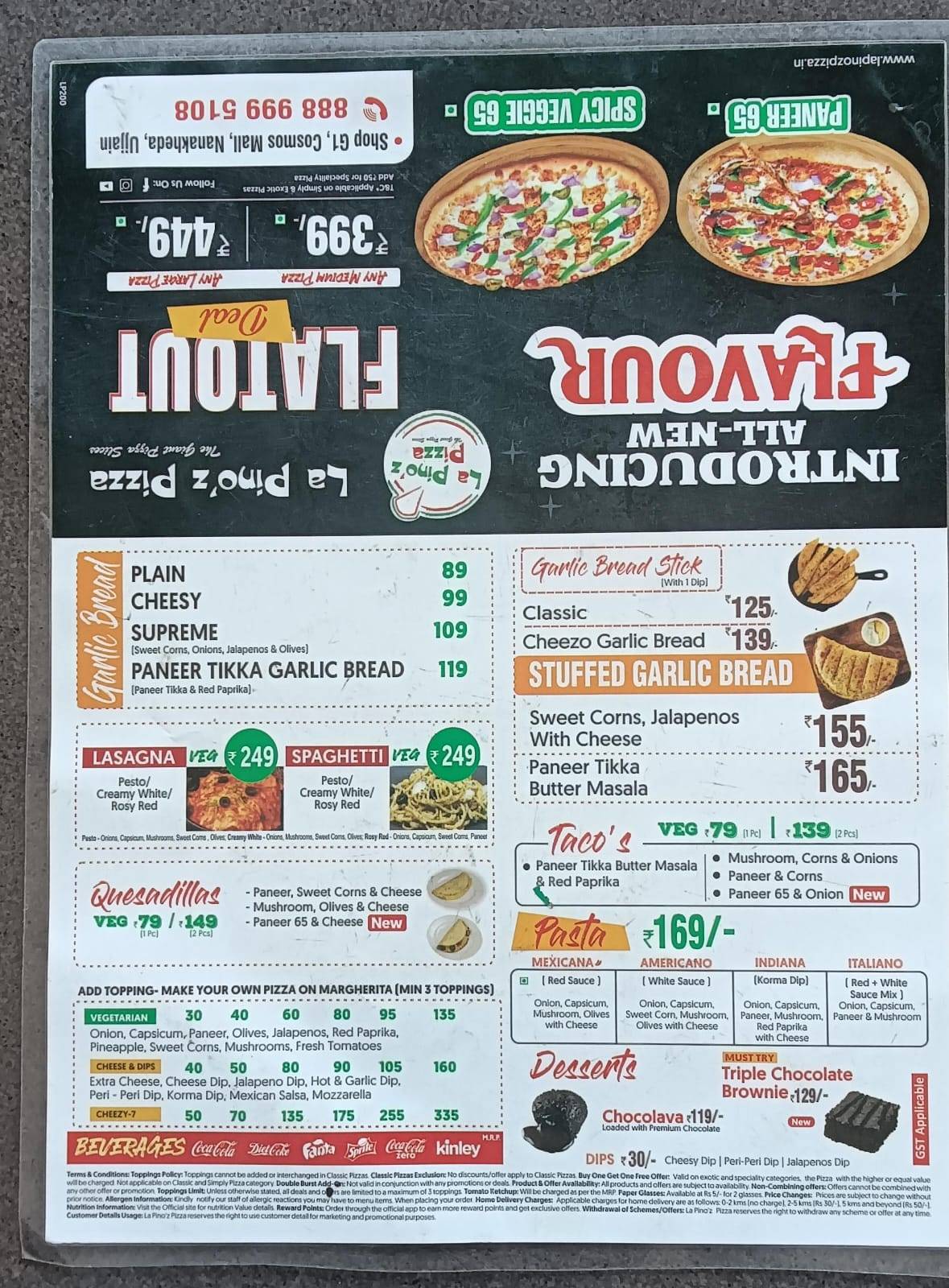 La Pino'z Pizza Ujjain menu