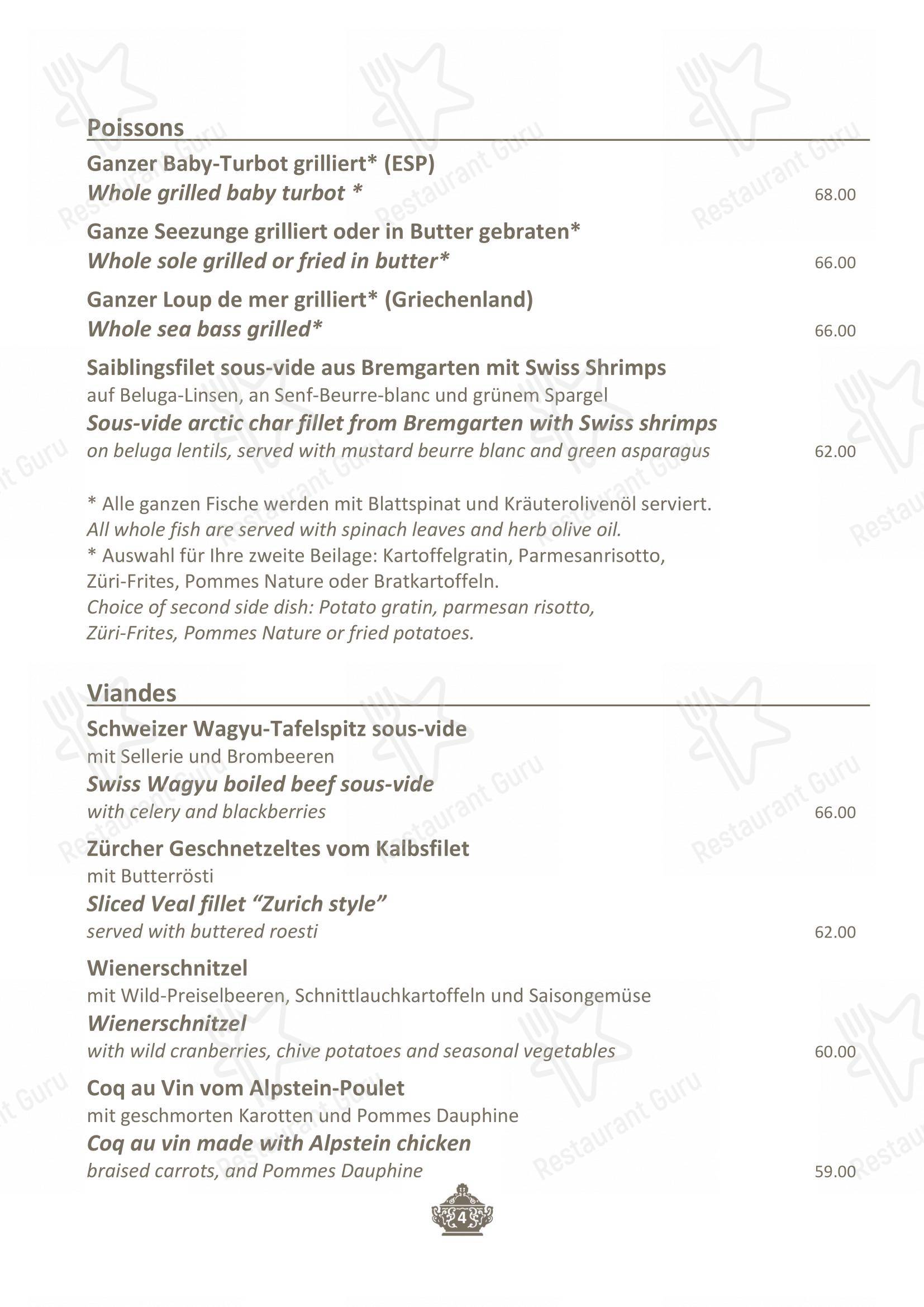 Menu per Restaurant La Soupière in Zurigo