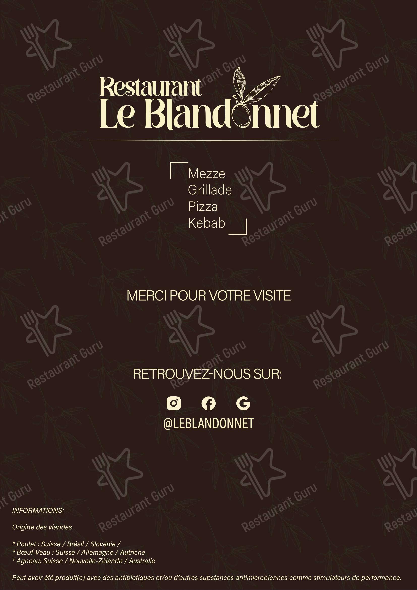 Menu per Restaurant Le Blandonnet pizzeria