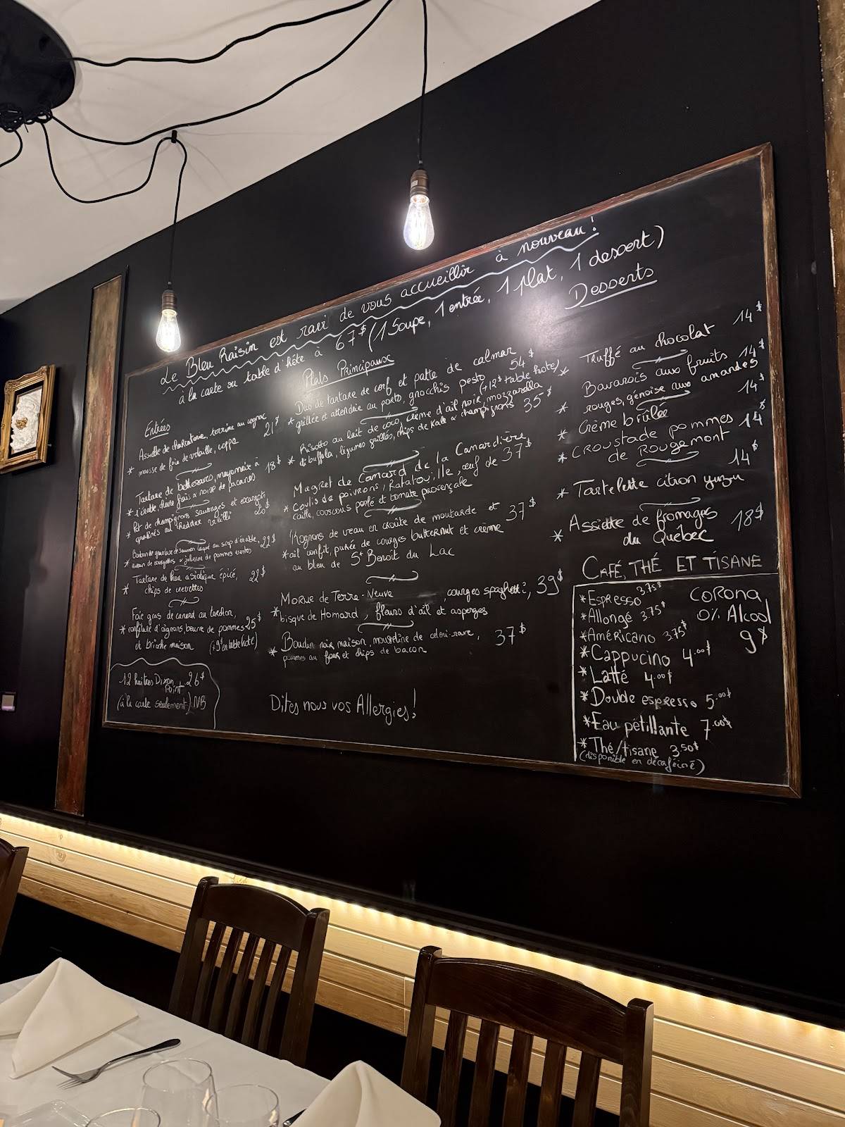 Menu de Restaurant Le Bleu Raisin