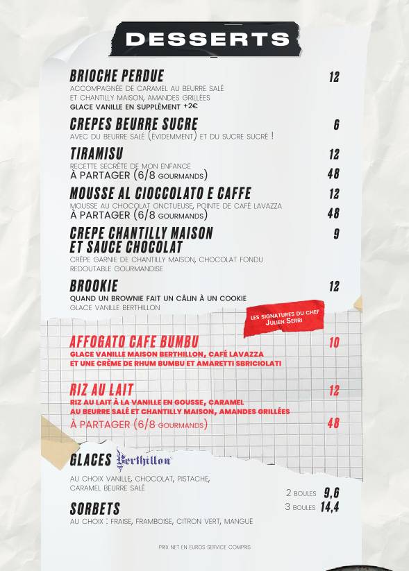 Menu de Le Cirque - Beaubourg