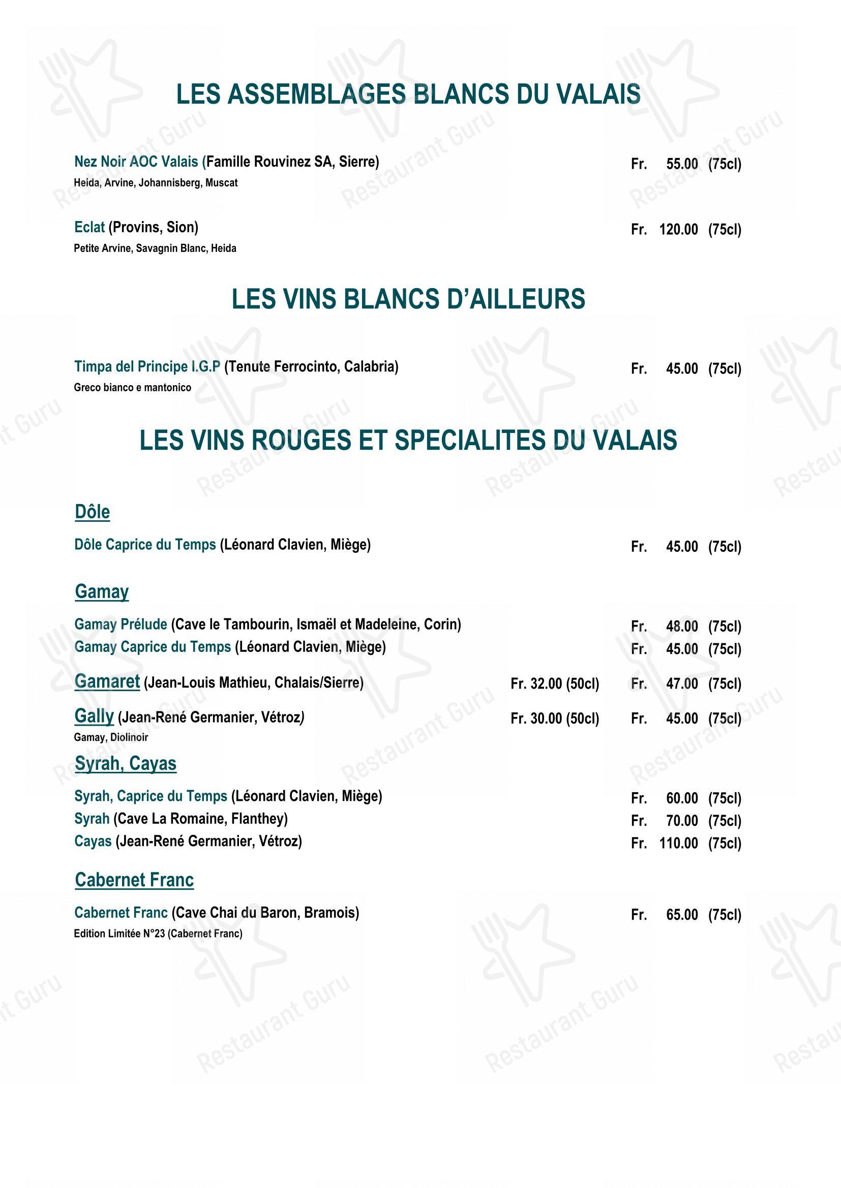 Menu di Restaurant Le Farinet - Menu