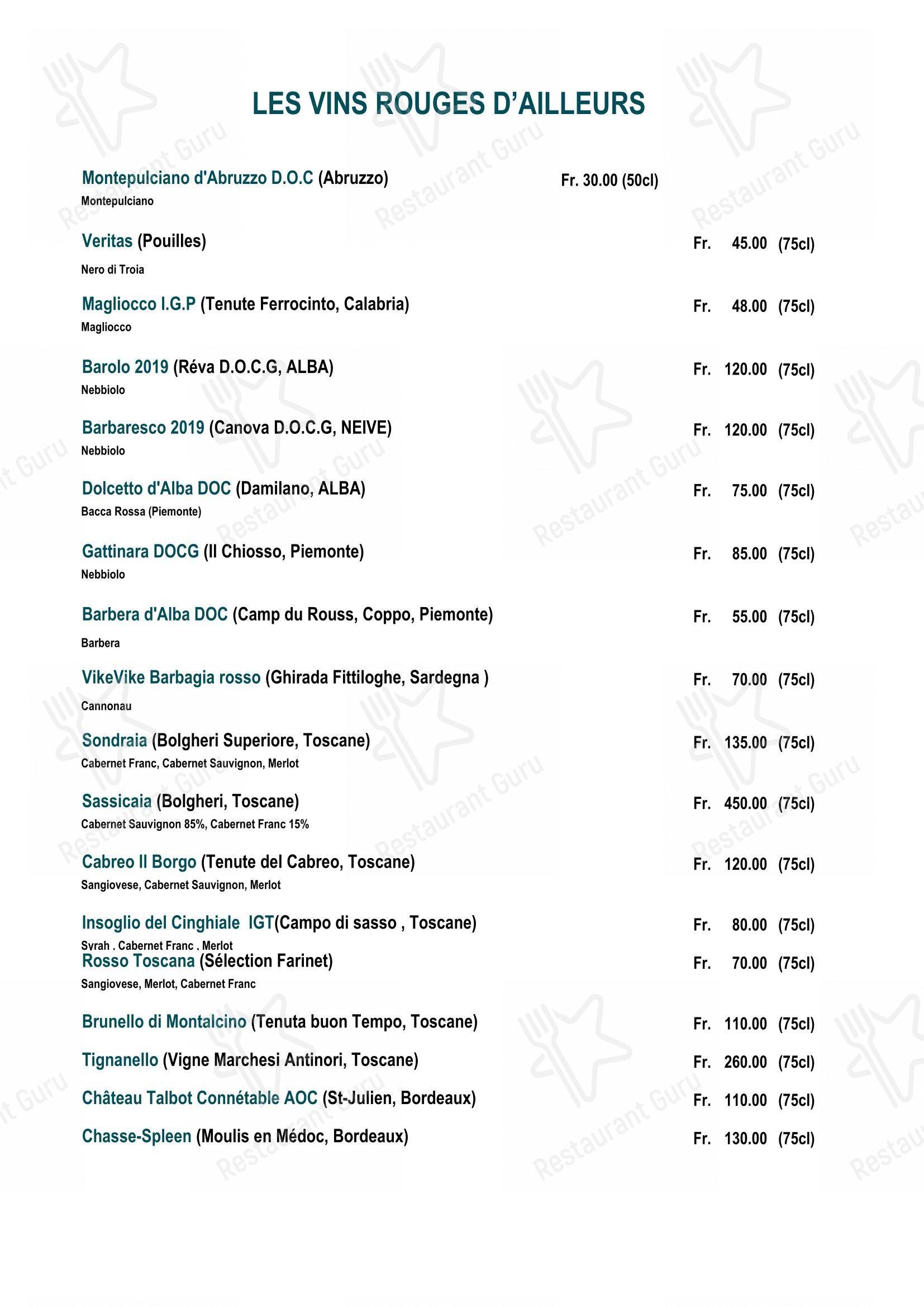 Menu per Restaurant Le Farinet in Montana