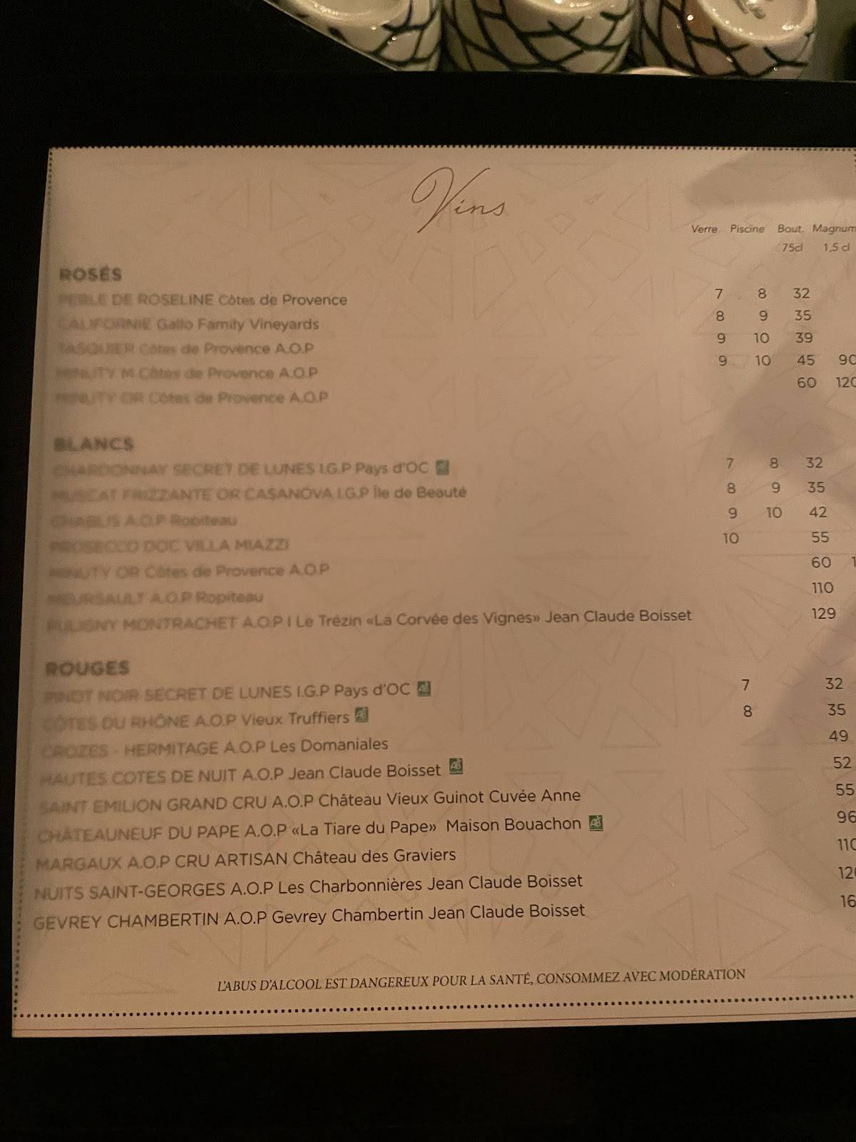 Menu de Le Madison