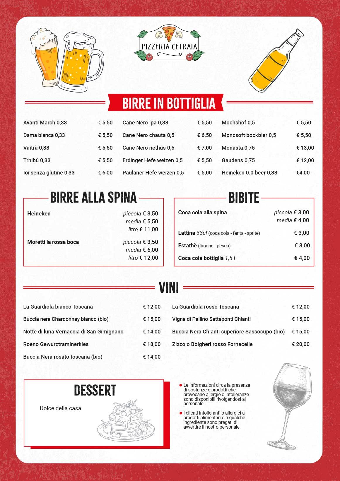 Menu di Pizzeria Cetraia 