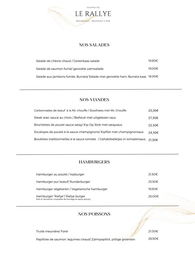 Menu de Le Rallye