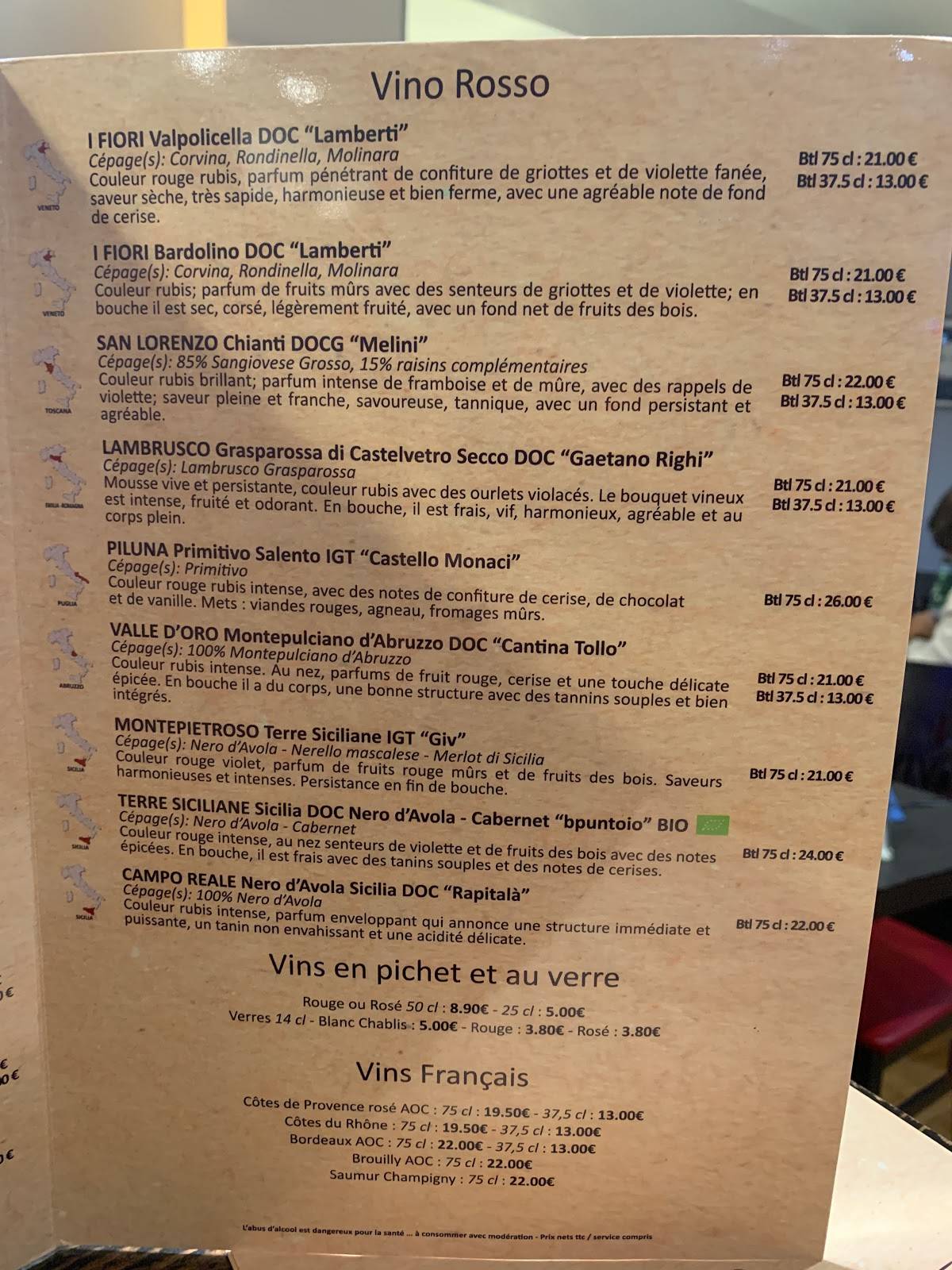 Menu de Le Vivaldi