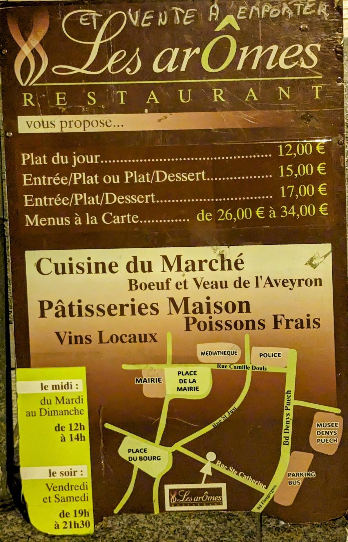 Menu de Les Arômes