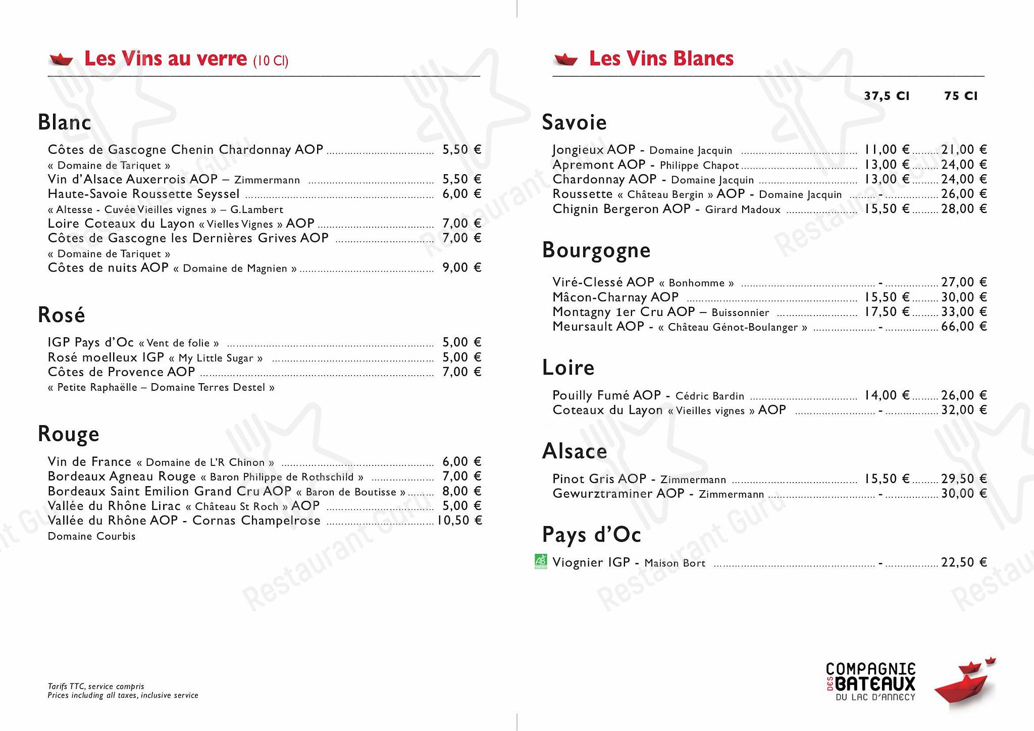 菜单 pour Le Libellule - Bateau Restaurant dans Annecy