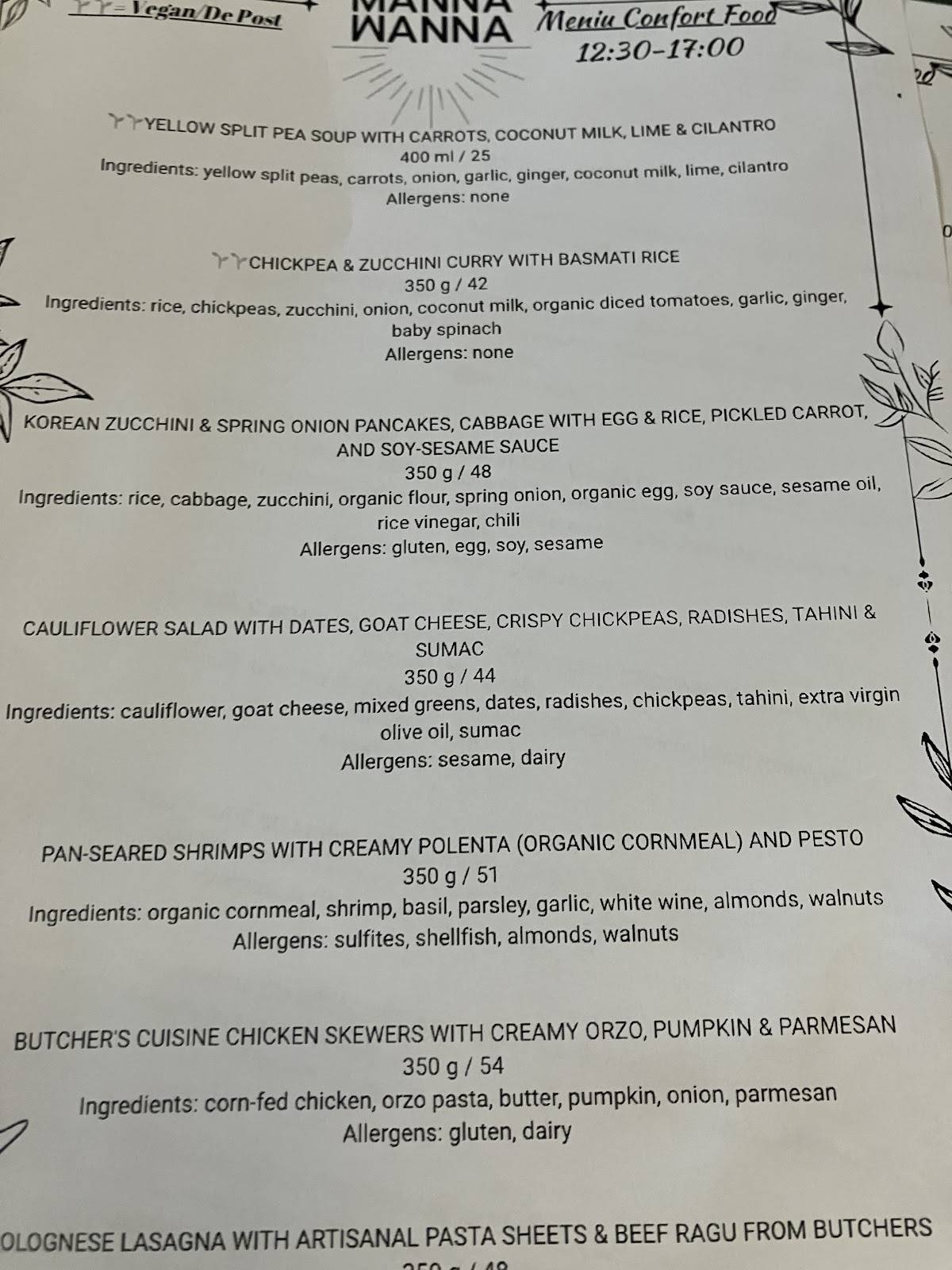 Menu de MANNA MANNA