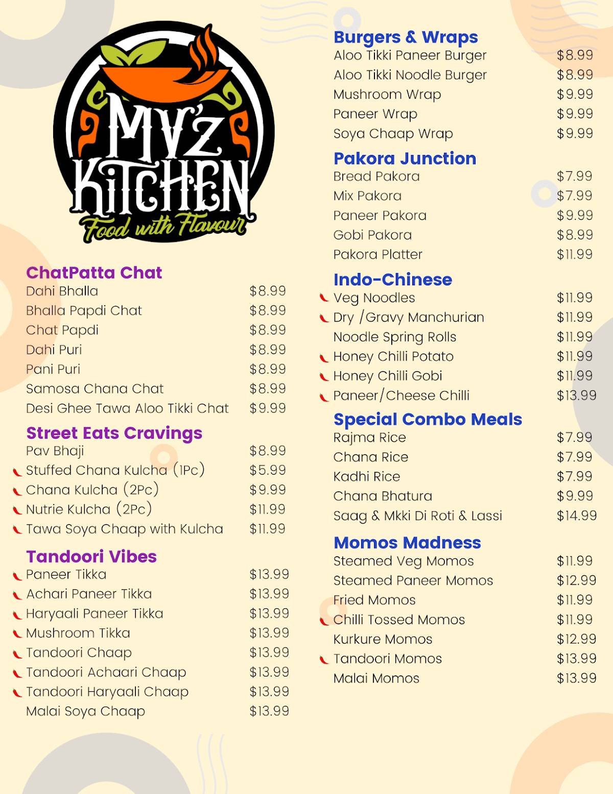Menu de MV’Z Kitchen