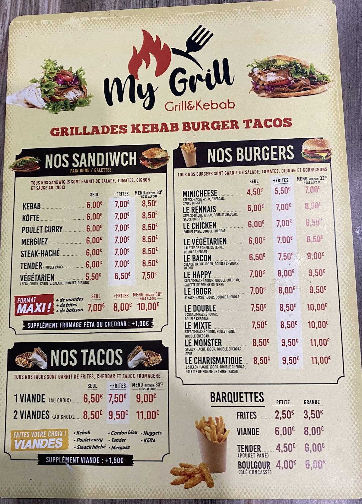 Menu de My Grill