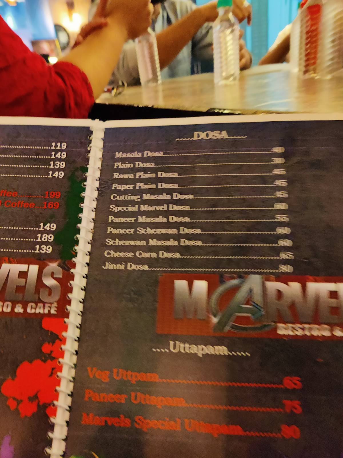 Marvel cafe menu