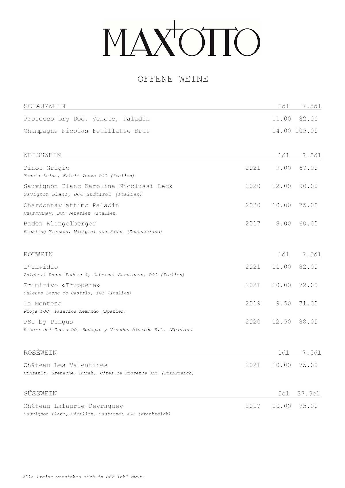 Menu di Max&Otto 