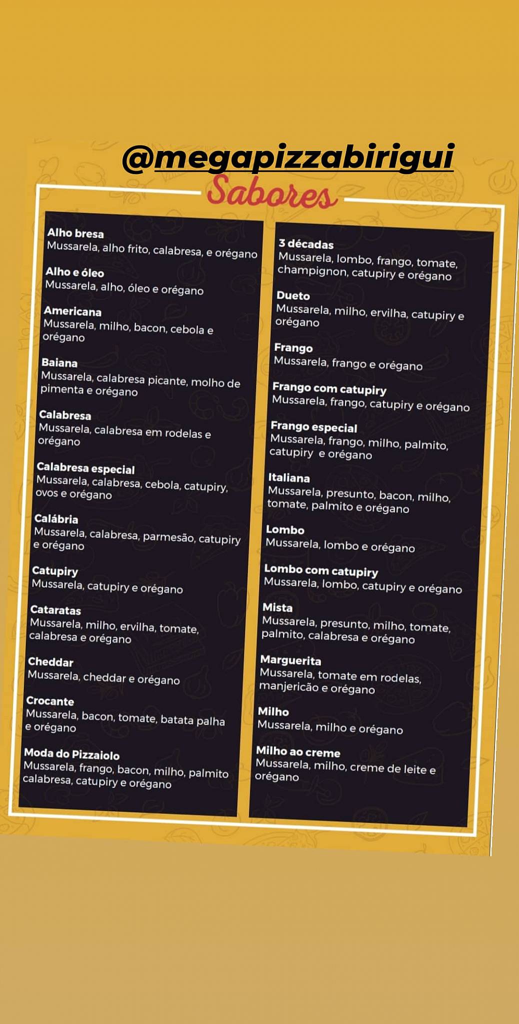 Mega Pizza cardápio
