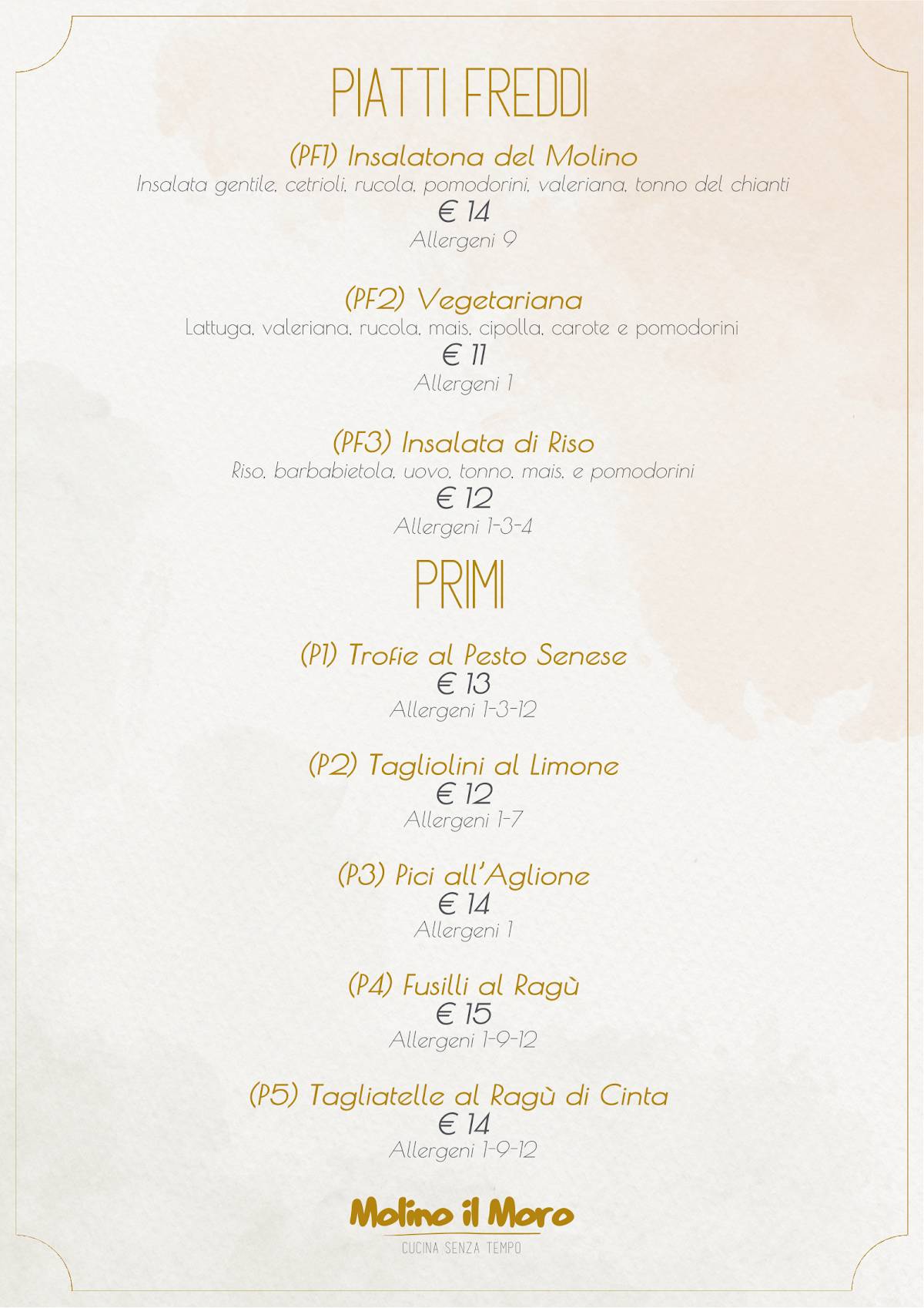 Menu di Molino Il Moro 