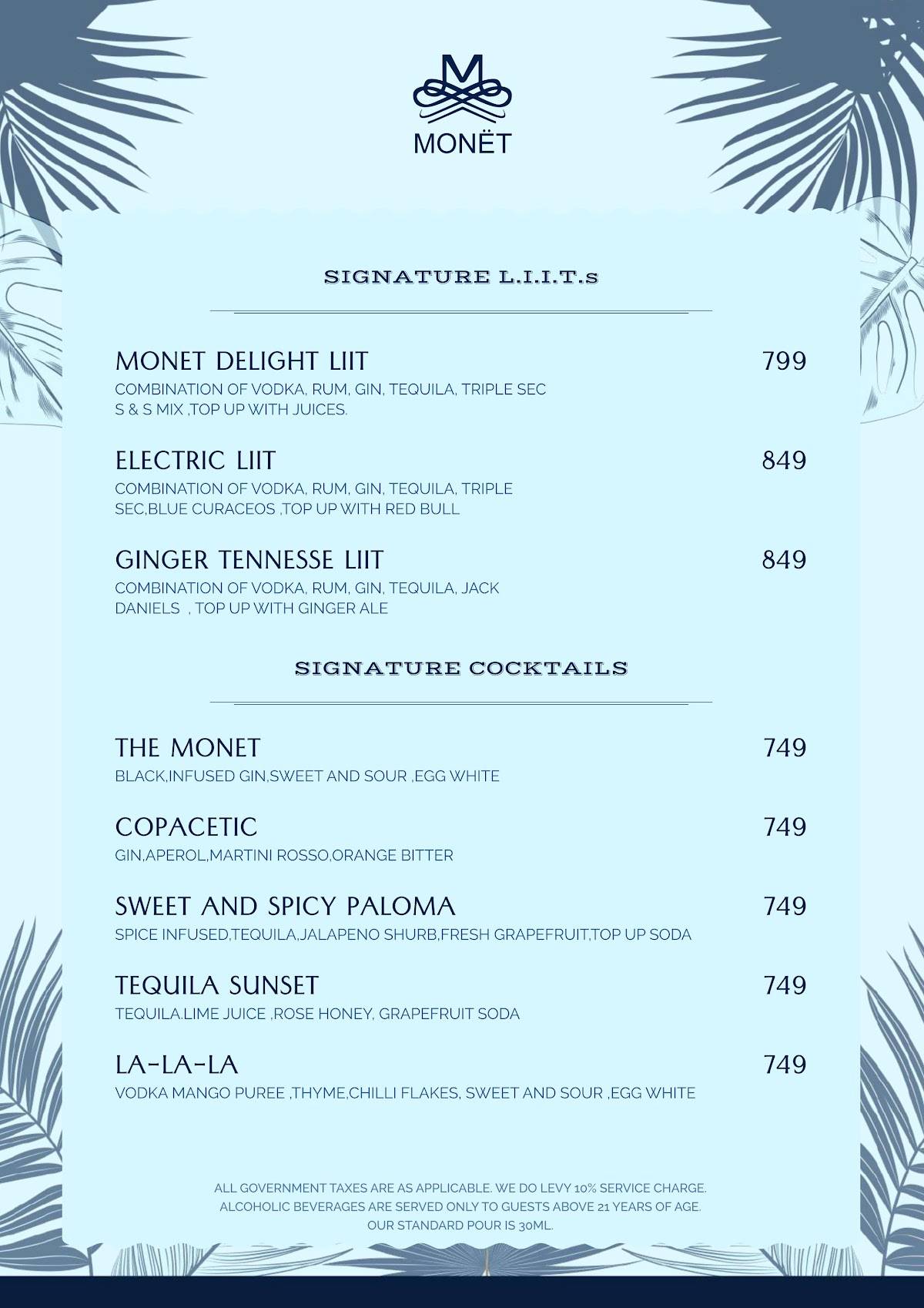 Monët menu