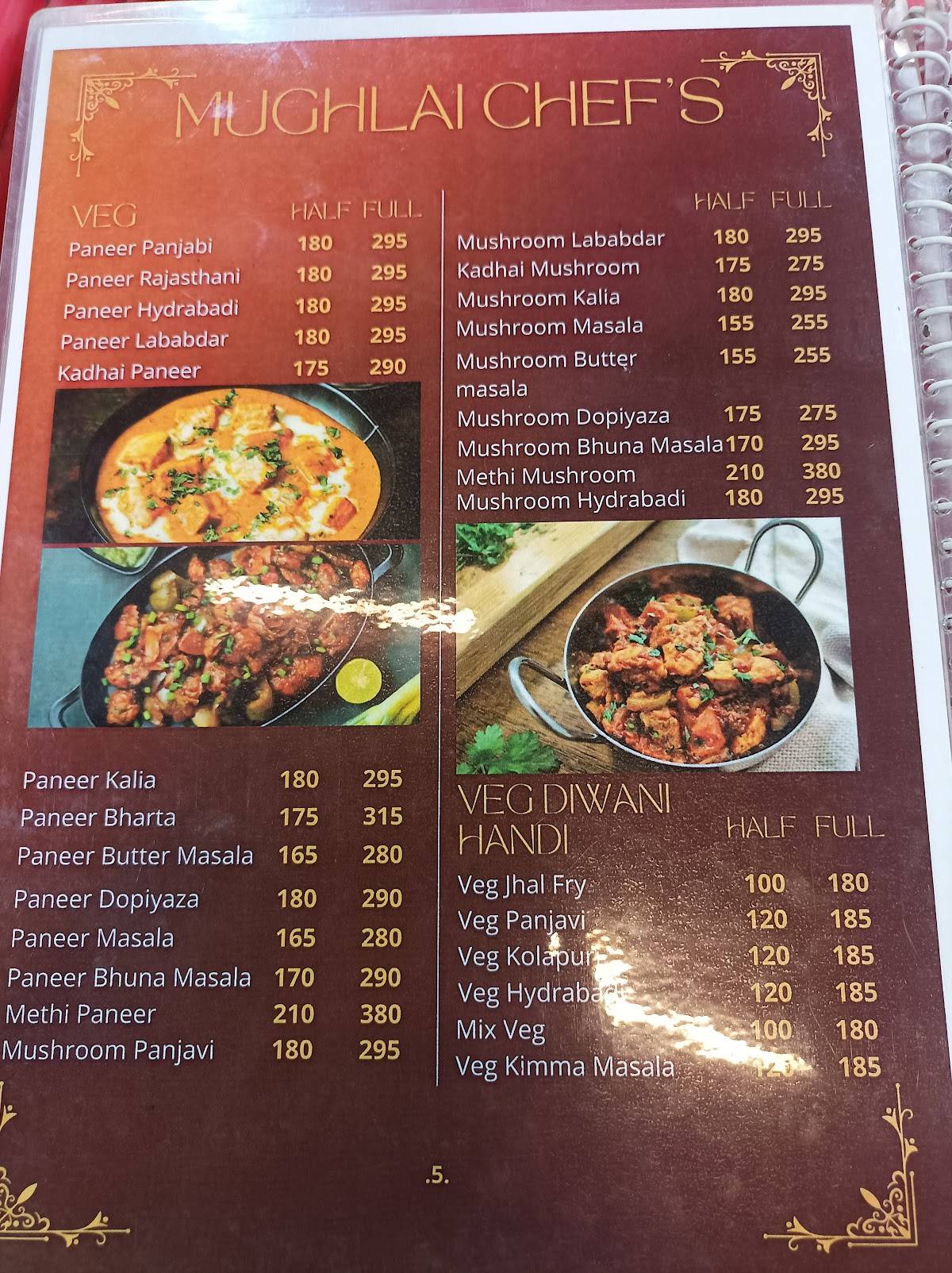 Mughlai chef's menu