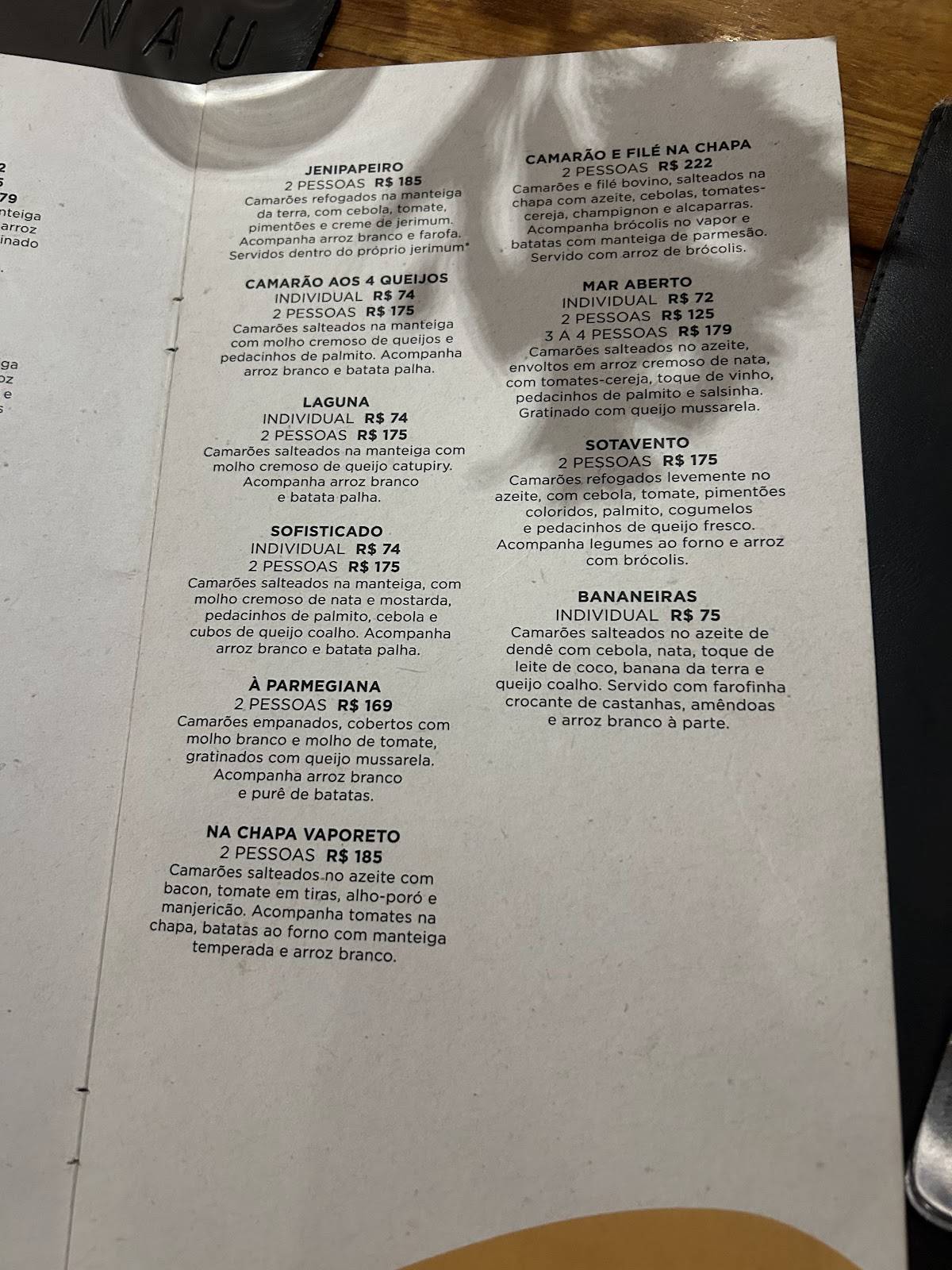 Restaurante Nau Frutos Do Mar - Manaíra cardápio