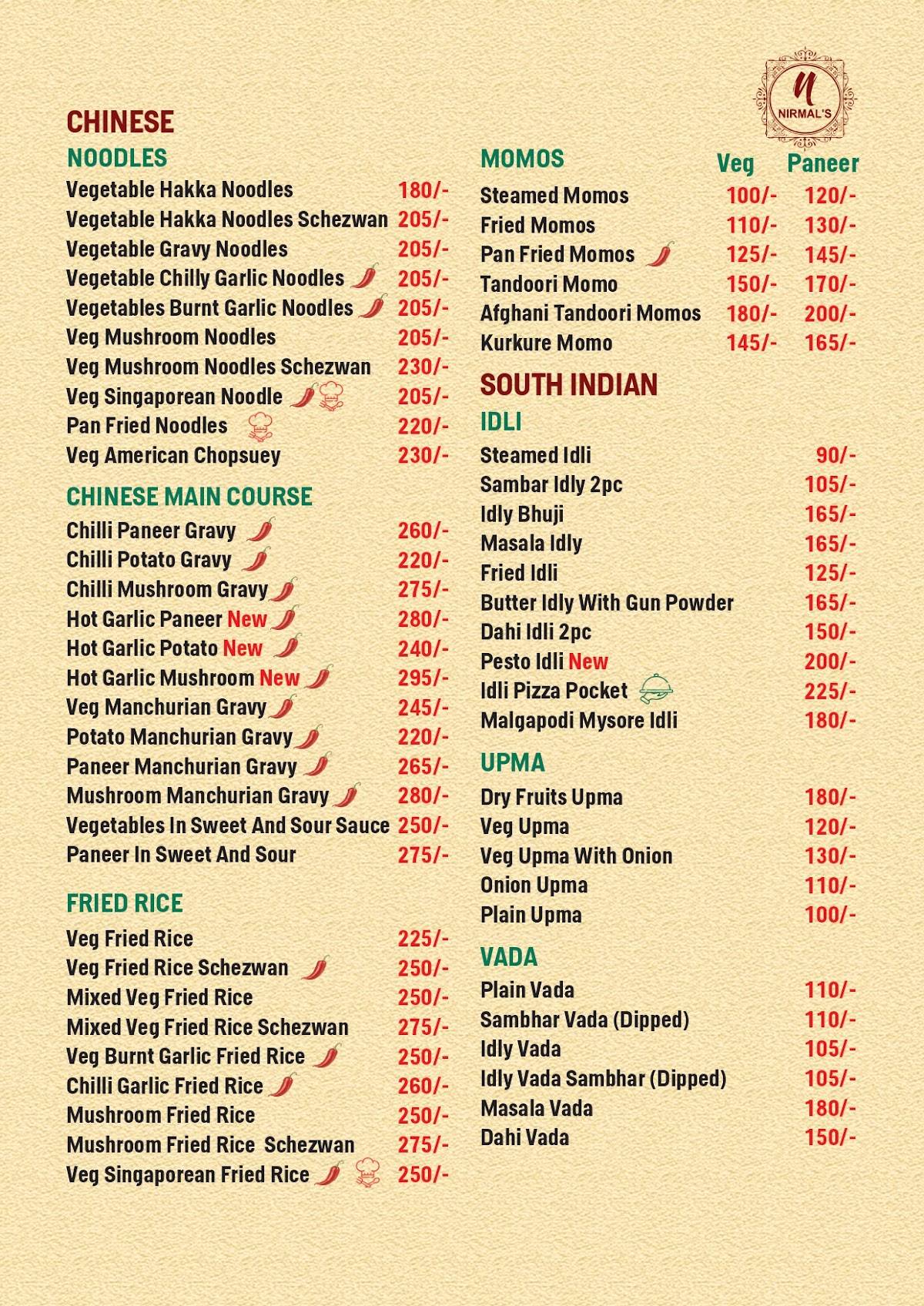 Nirmal Food Plaza menu