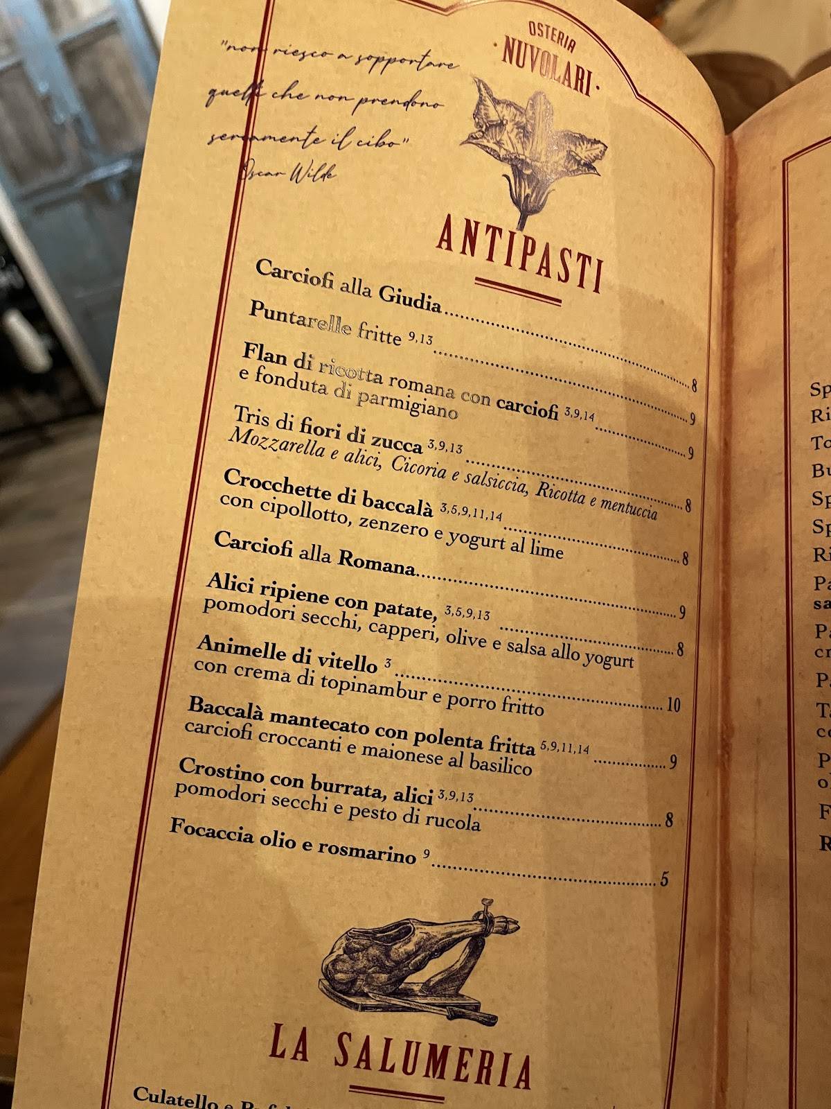Menu di Osteria Nuvolari 
