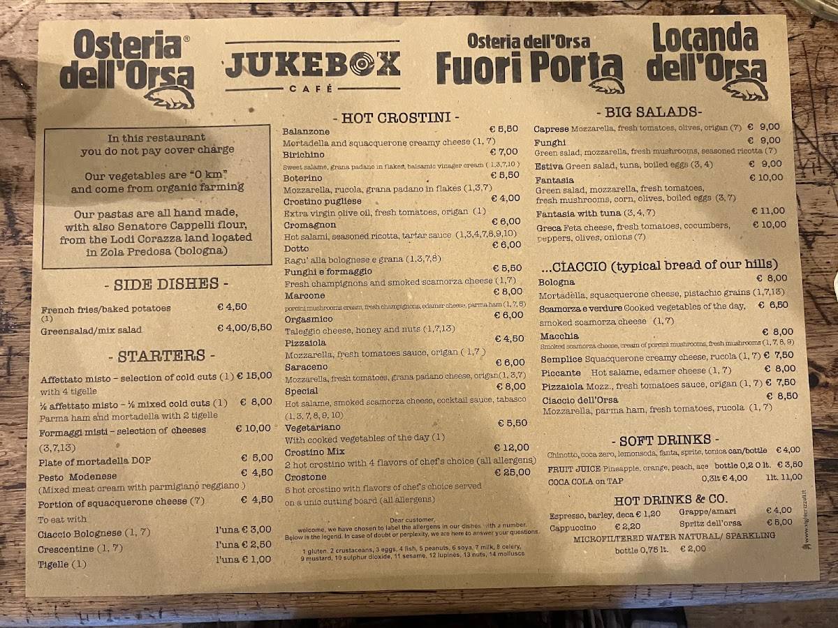 Menu di Osteria dell'Orsa 