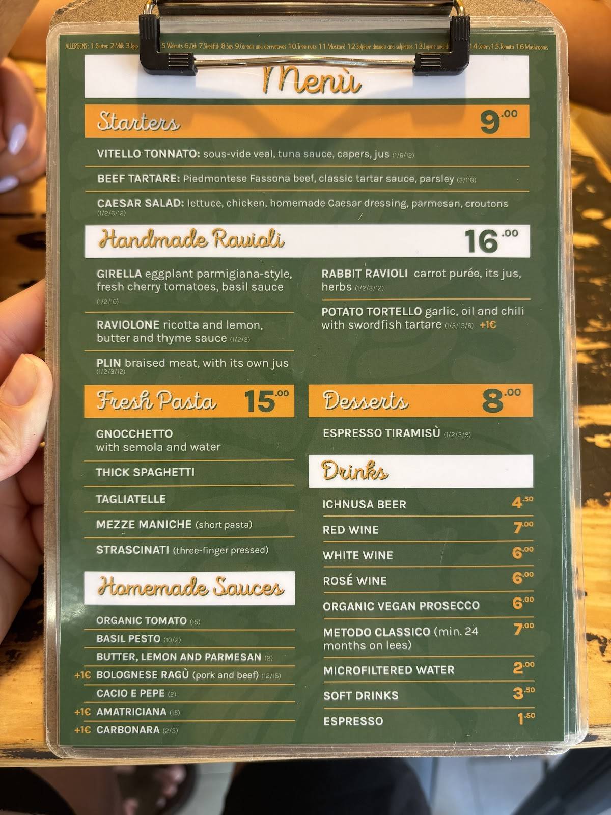 Menu di PLIN Pastificio con Cucina 