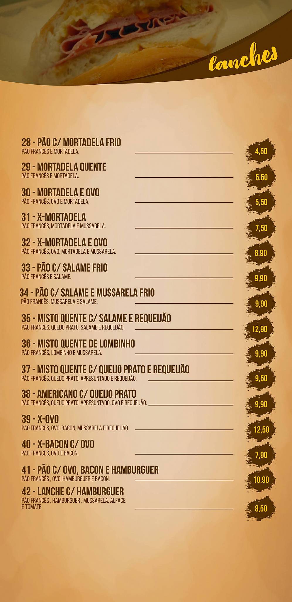 Padaria Pães e Doces Recanto cardápio