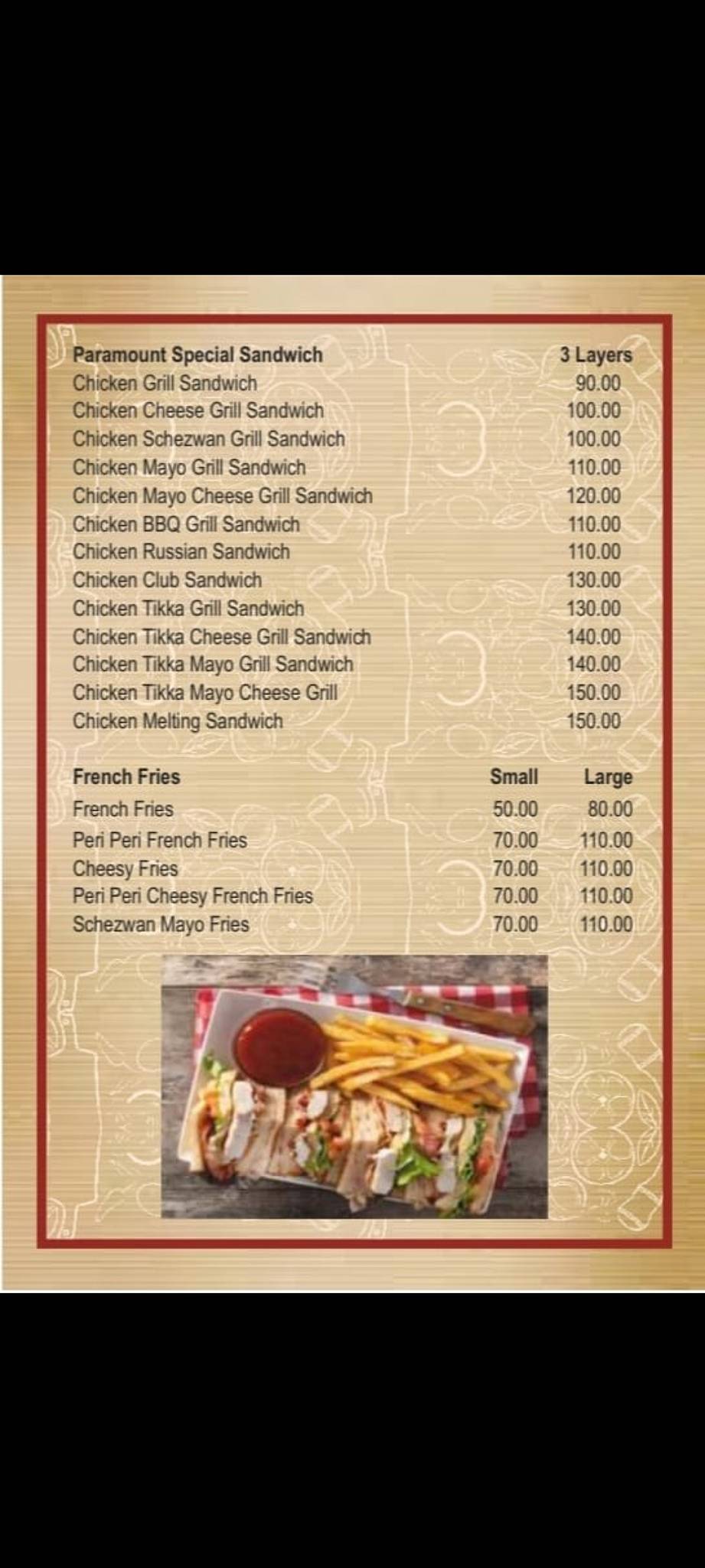 Paramount Restaurant menu