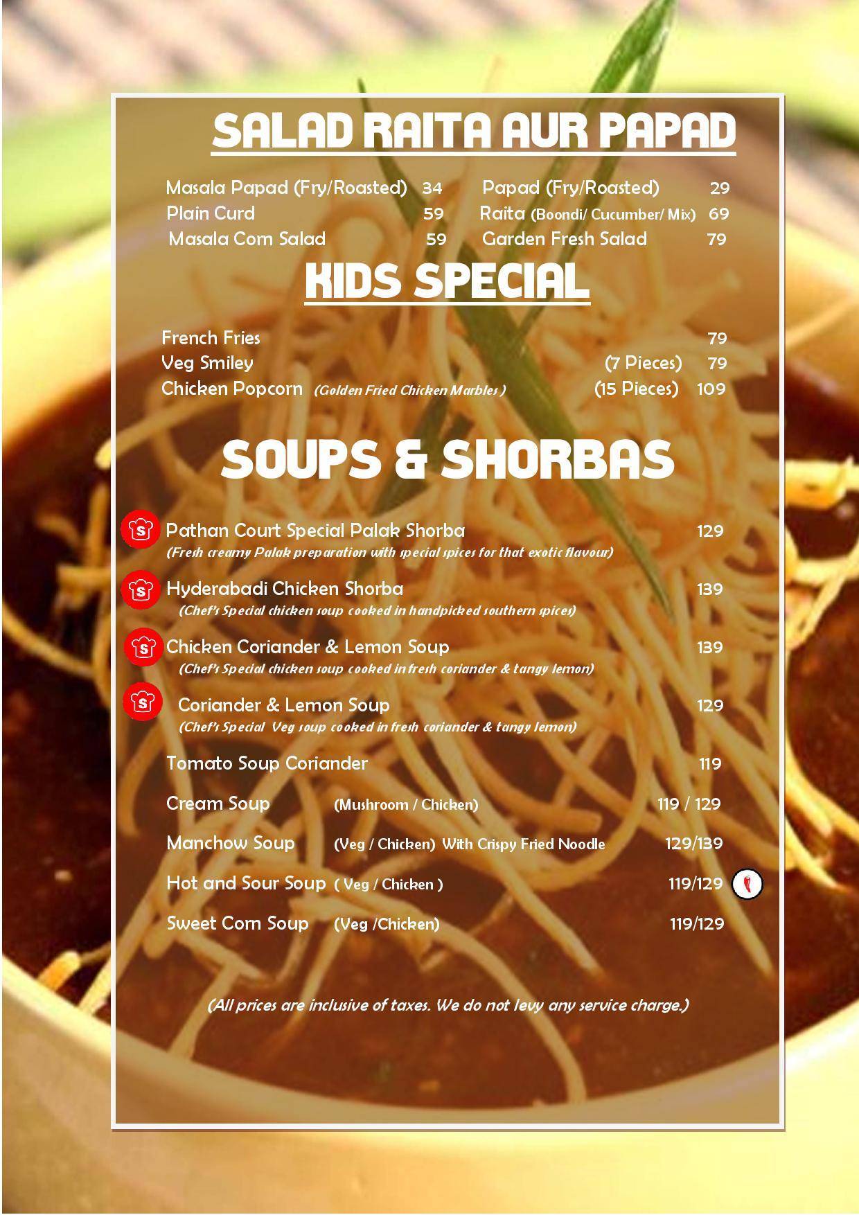 Pathan Court menu