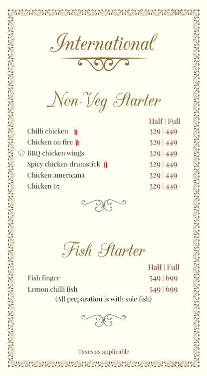 Patio Terrace menu