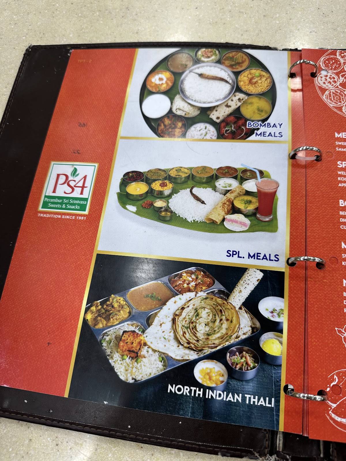 Perambur Sri Srinivasa Sweets & Snacks menu