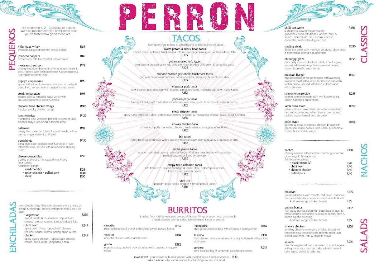 Menu de Perron Mexican Restaurant