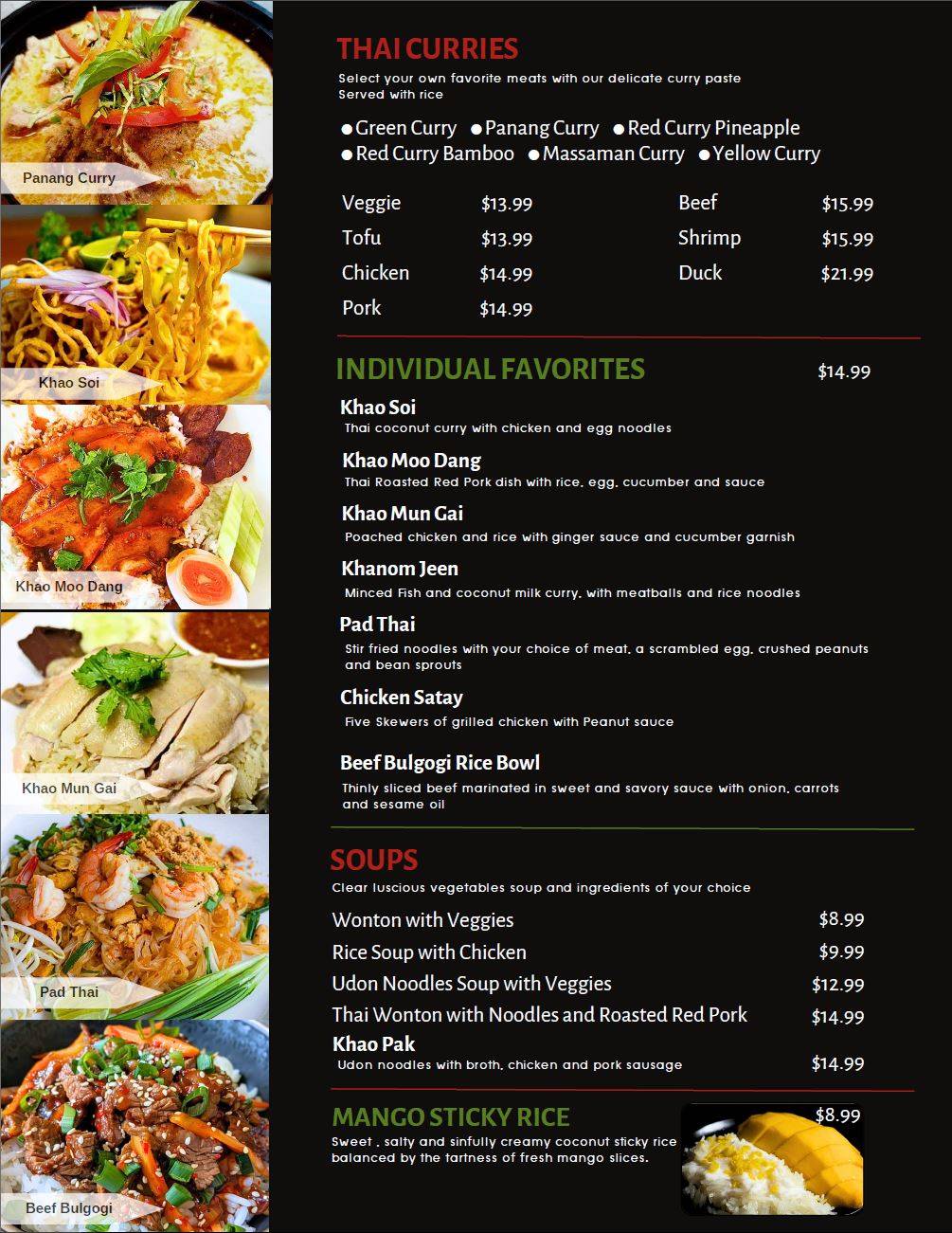 Menu at Pho Thai Street Food & Bakery, Sumter