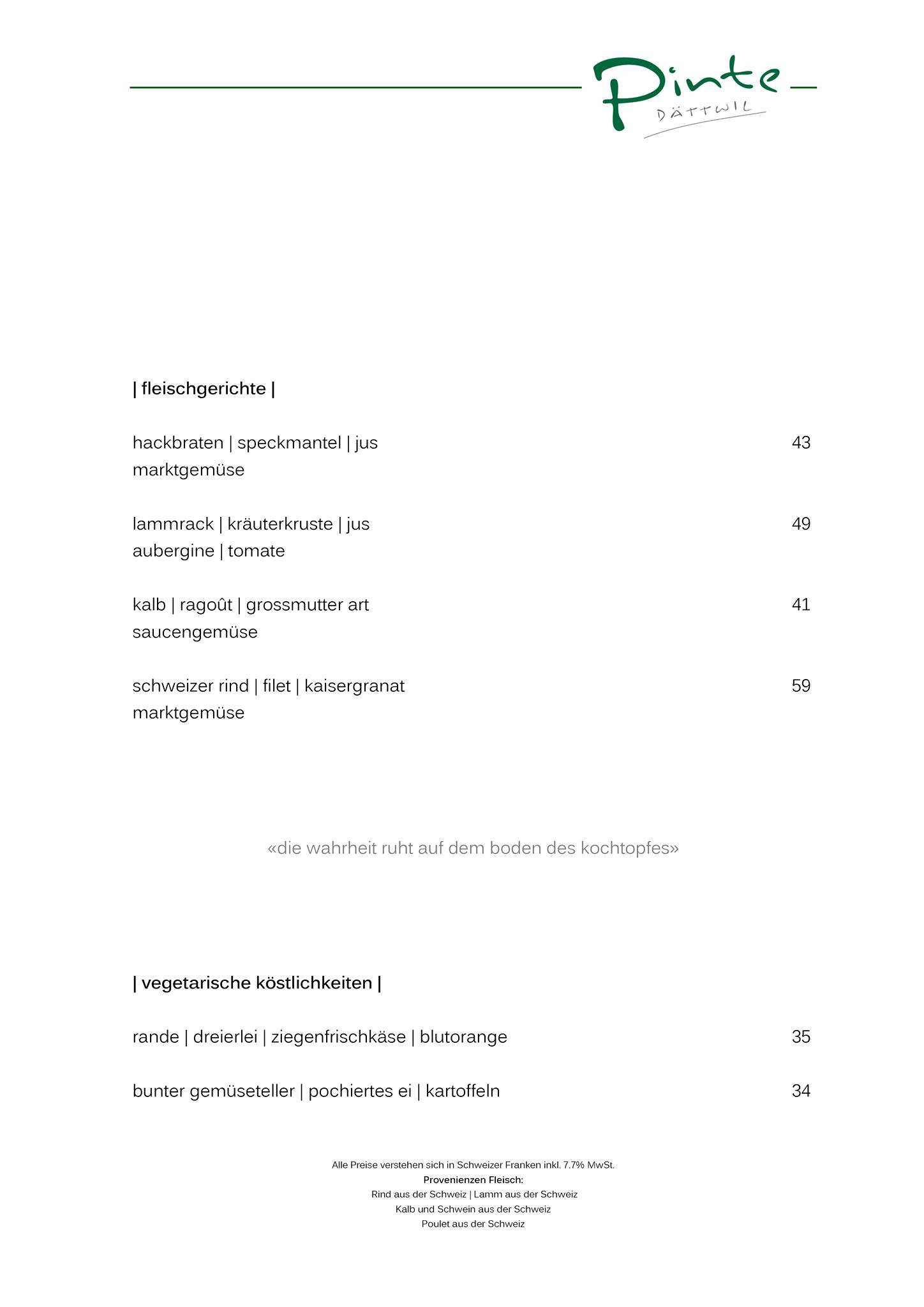 Menu di Pinte 