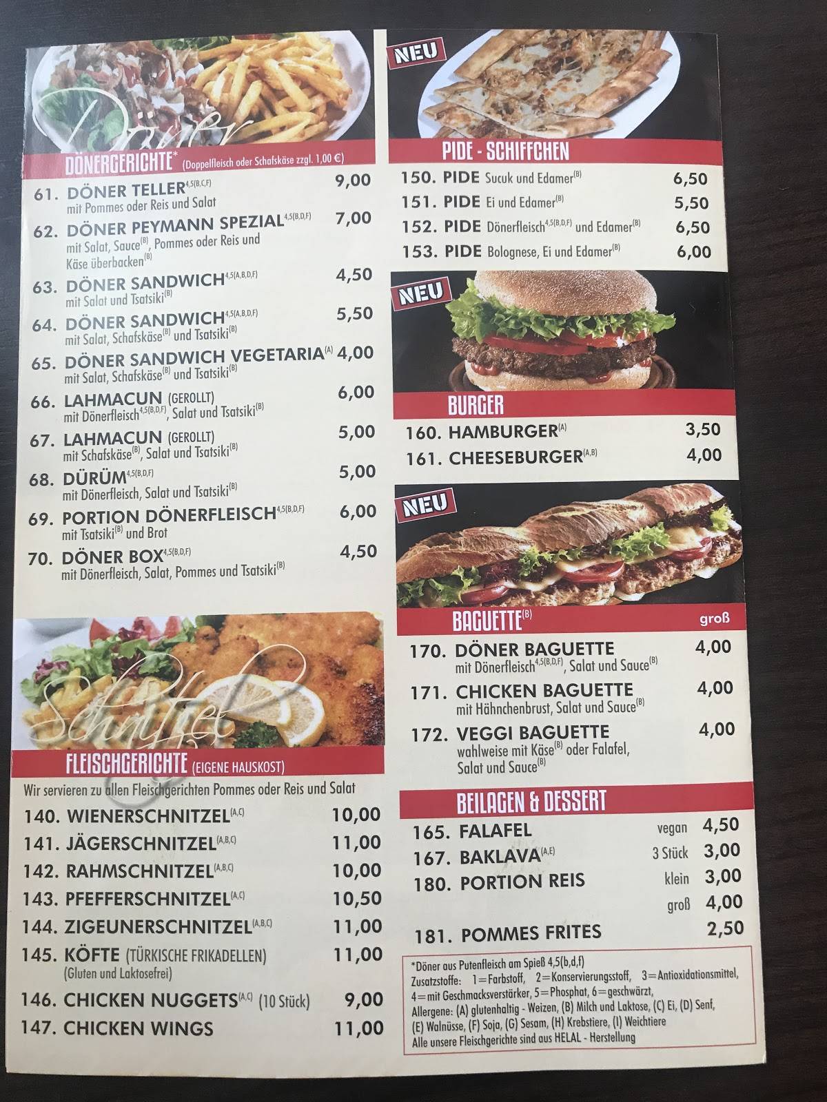 Speisekarte von Pizza & Döner Peymann, Taunusstein