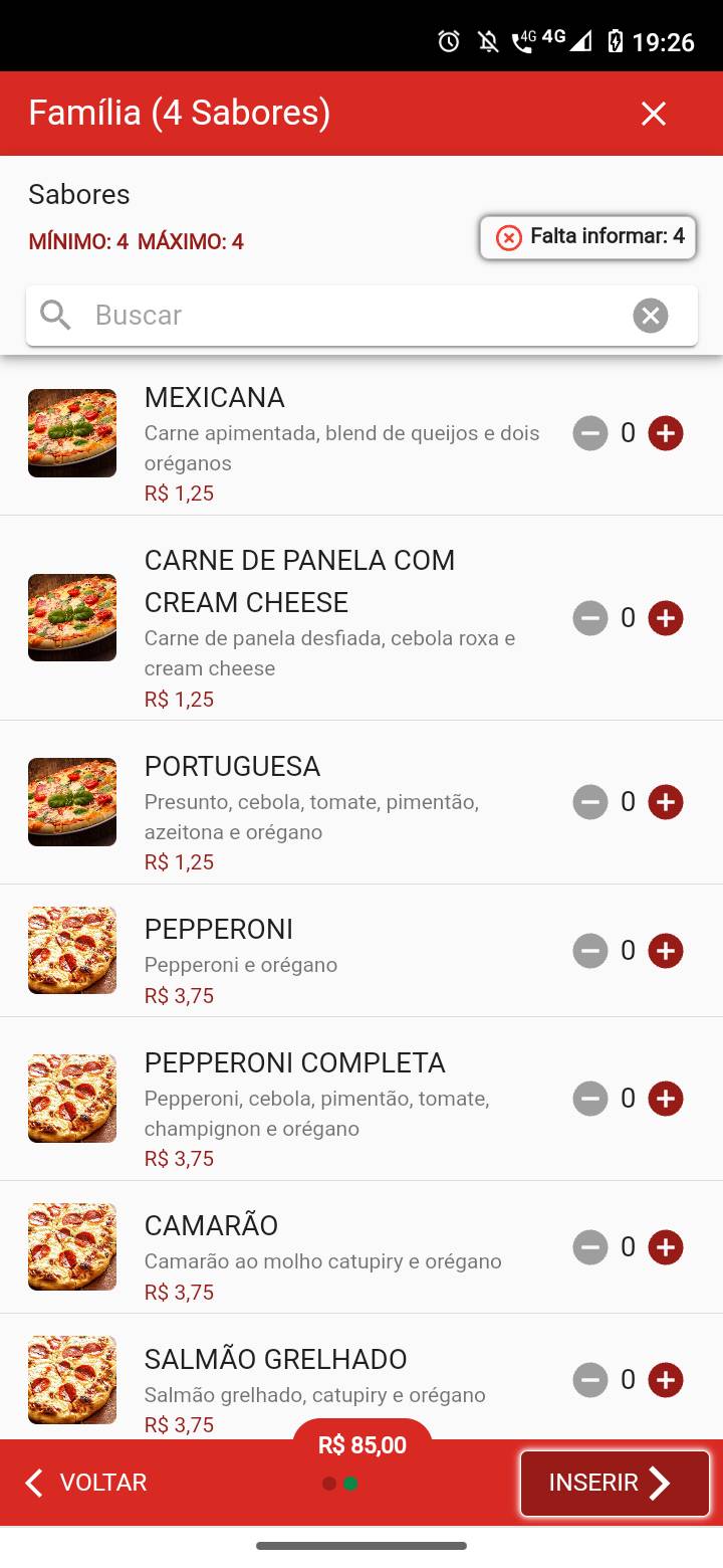 Pizzaria Central cardápio