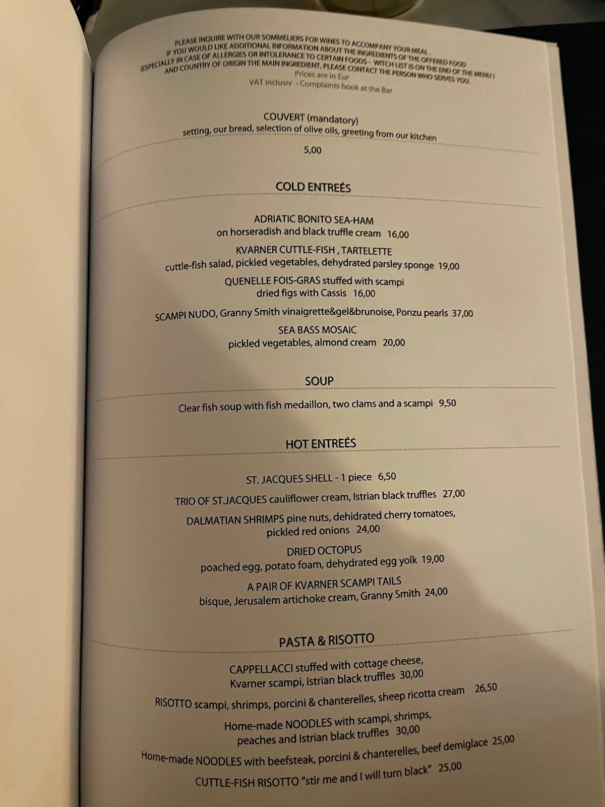 Menu di Plavi podrum 