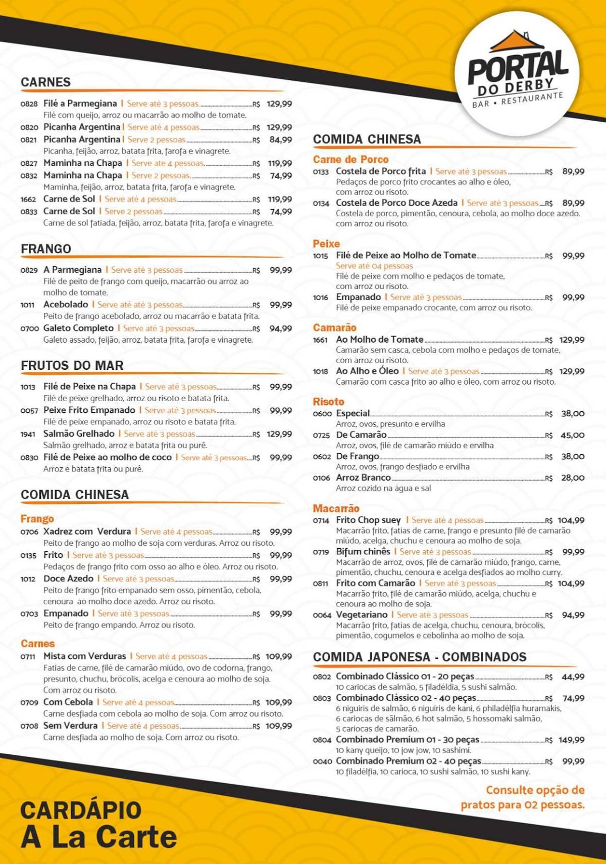Portal do Derby Restaurante cardápio