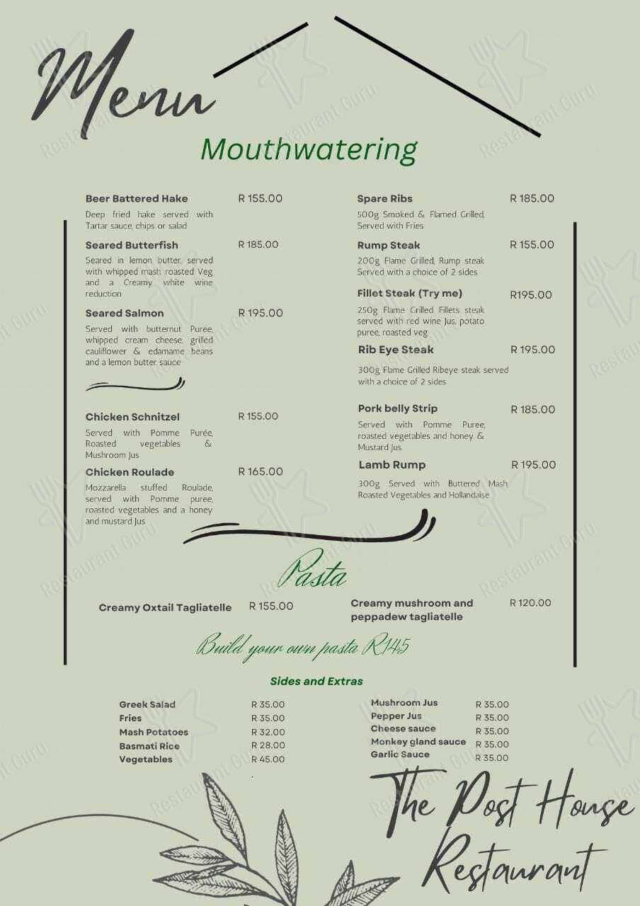 Menu at The Posthouse Restaurant, Clarens